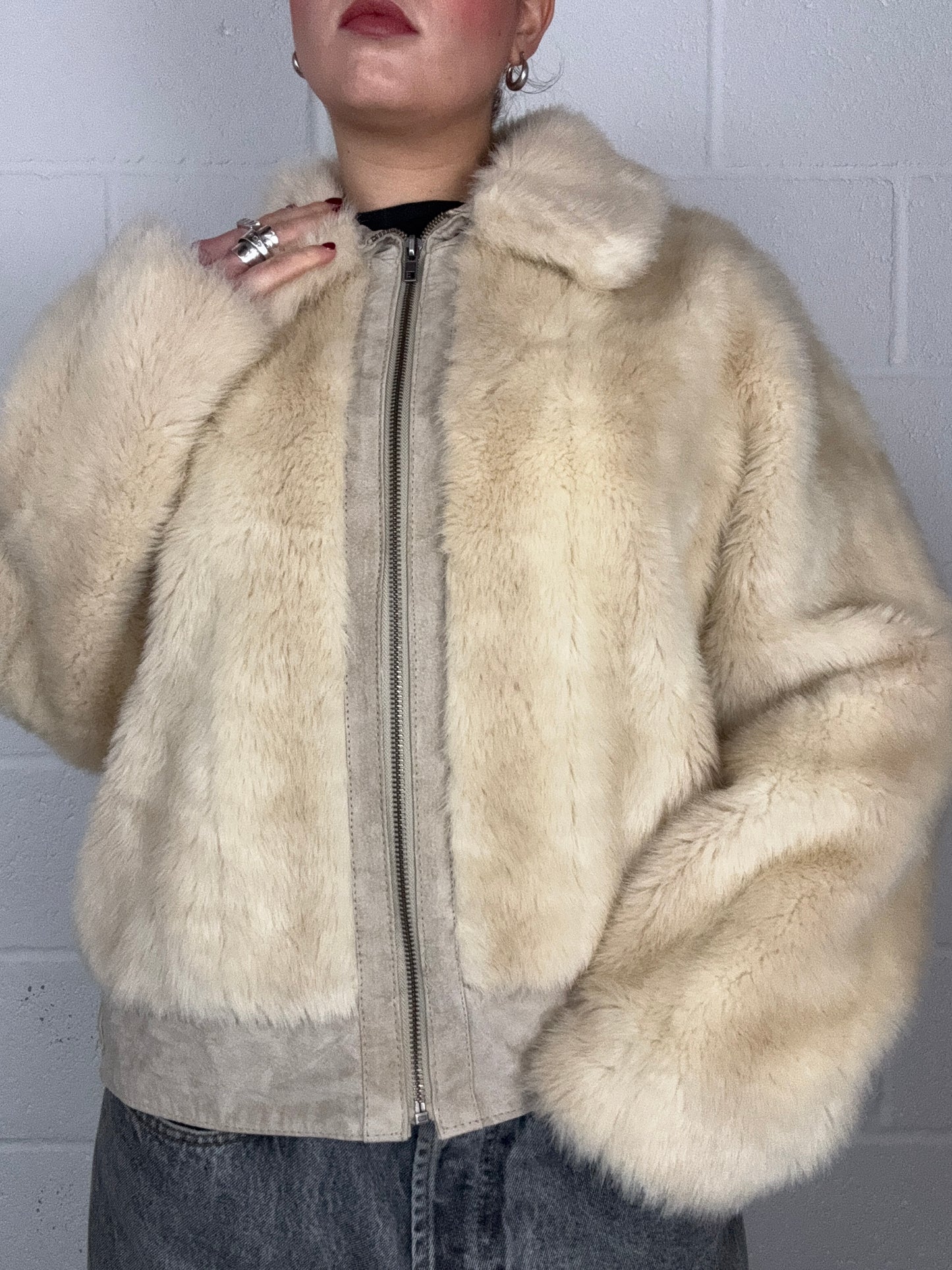 Faux Fur Cream Jacket (UK18)