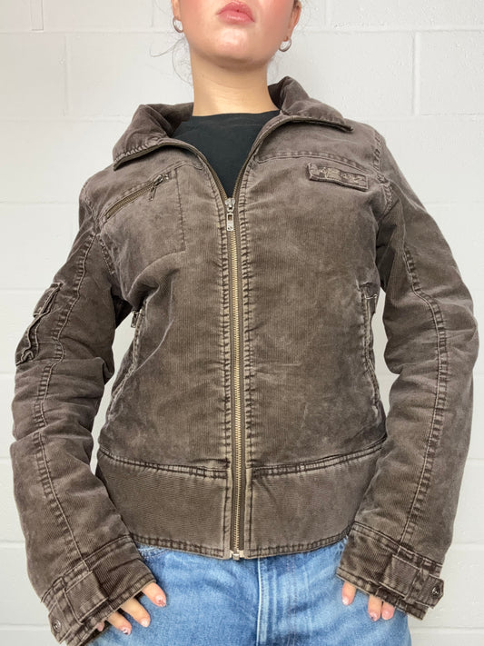 Vintage Brown Corduory Bomber Jacket (M)