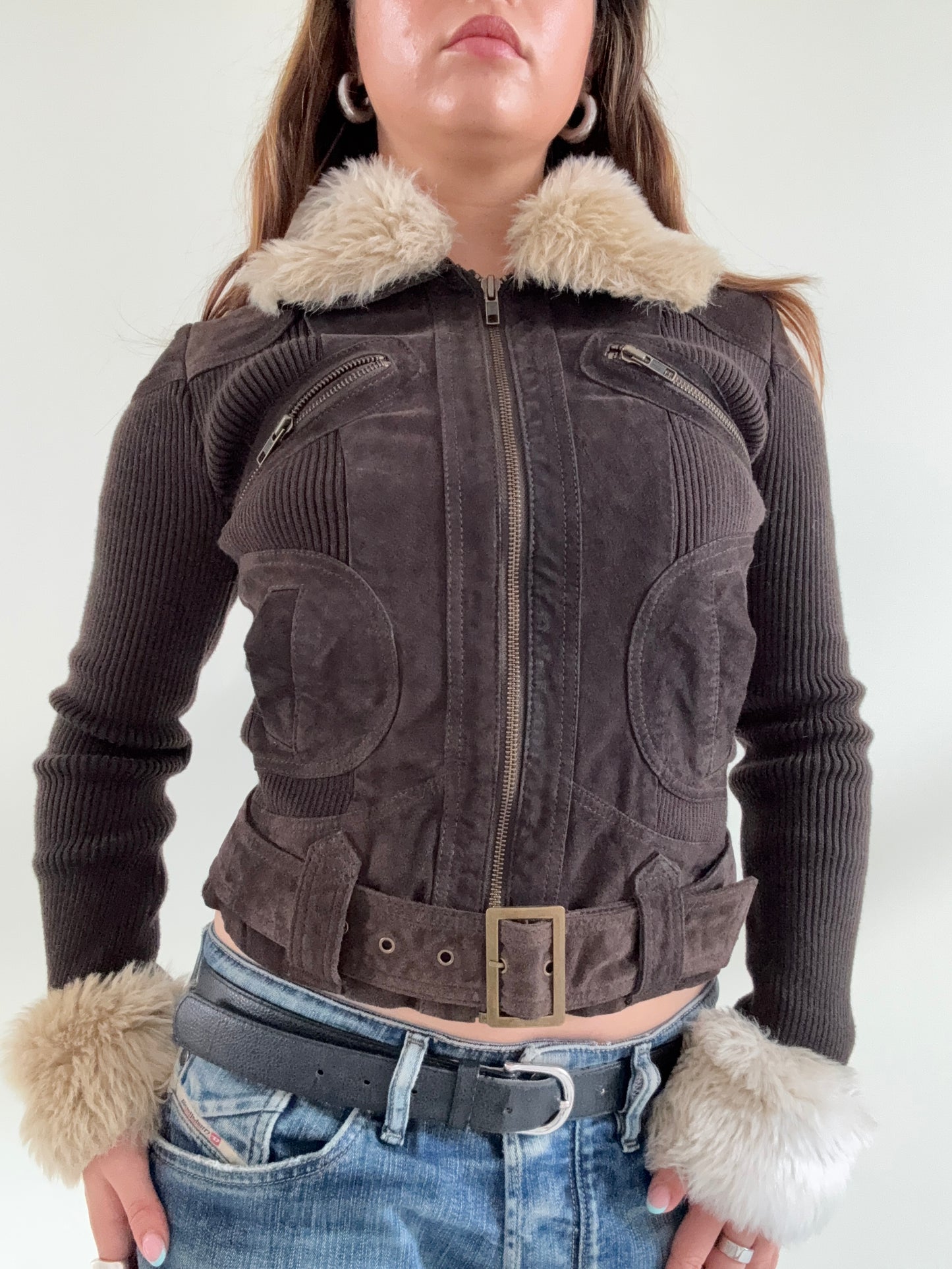 Jane Norman Suede, Faux Fur Buckle Jacket (UK6)