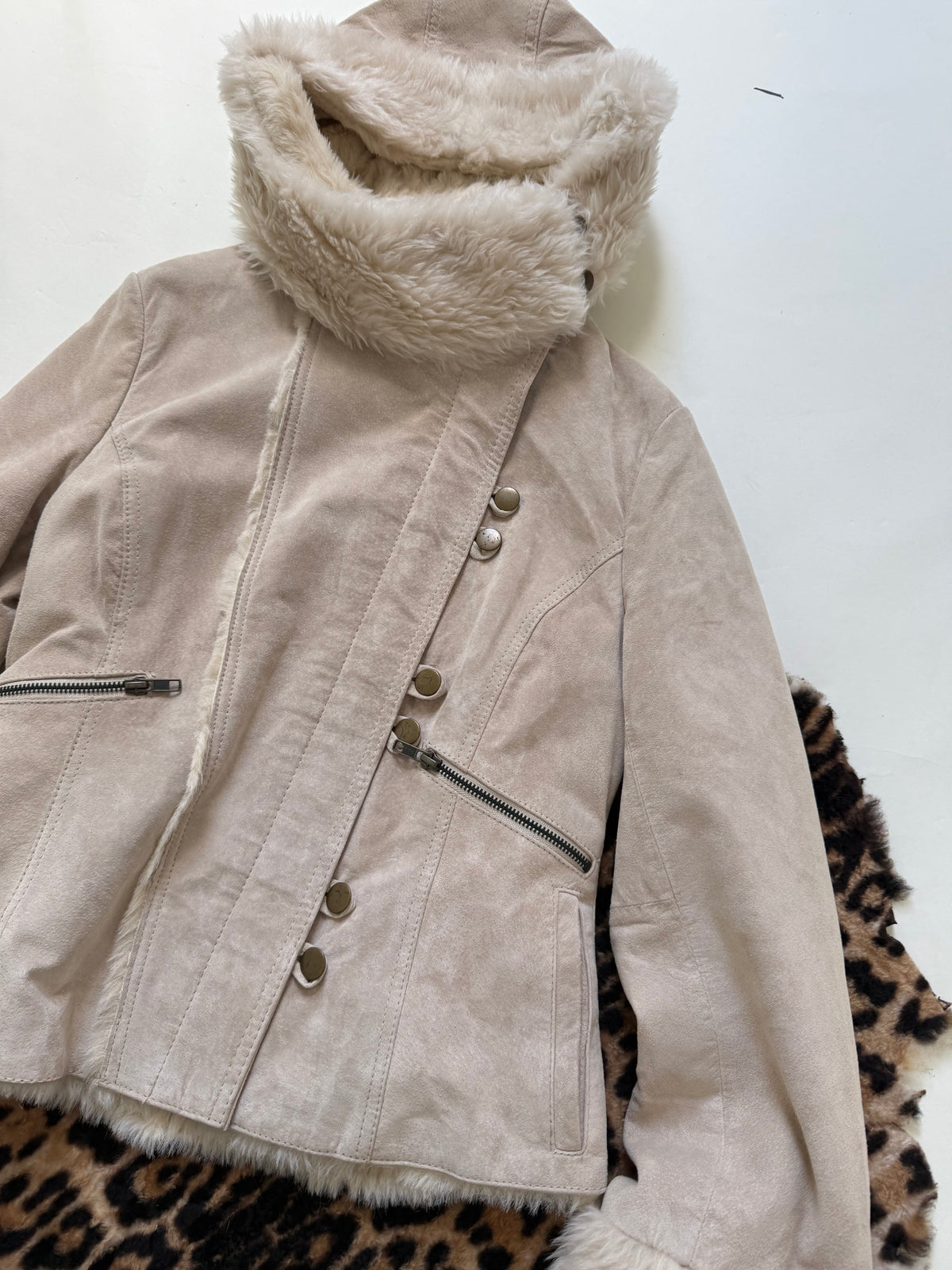 Suede Funnel Neck Hooded Jacket (UK12)