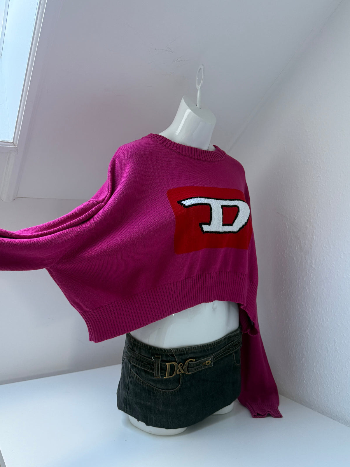 Pink Cropped Diesel Knit Jumper (M)