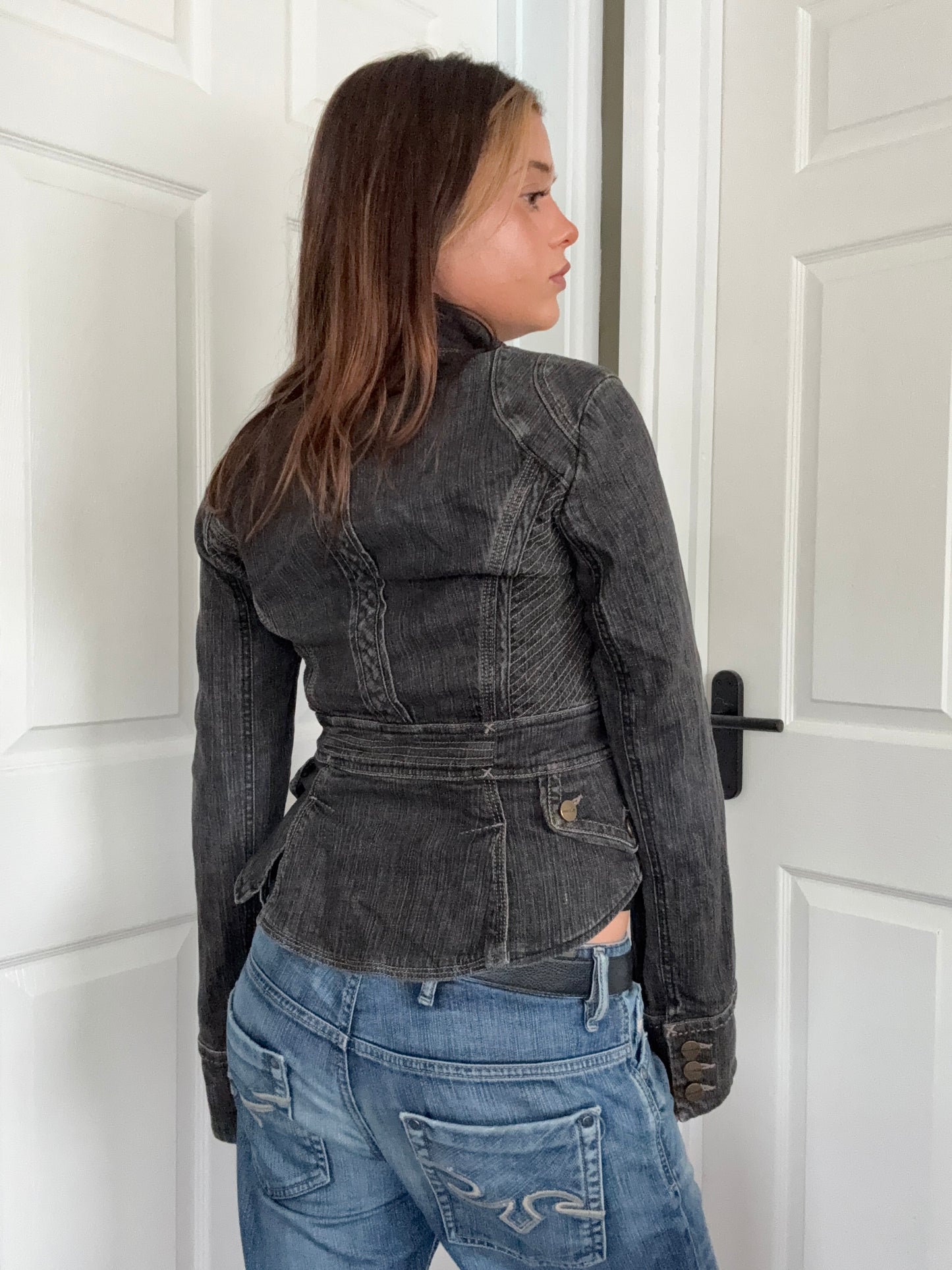 Karen Millen Fitted Denim Military Jacket (UK10)