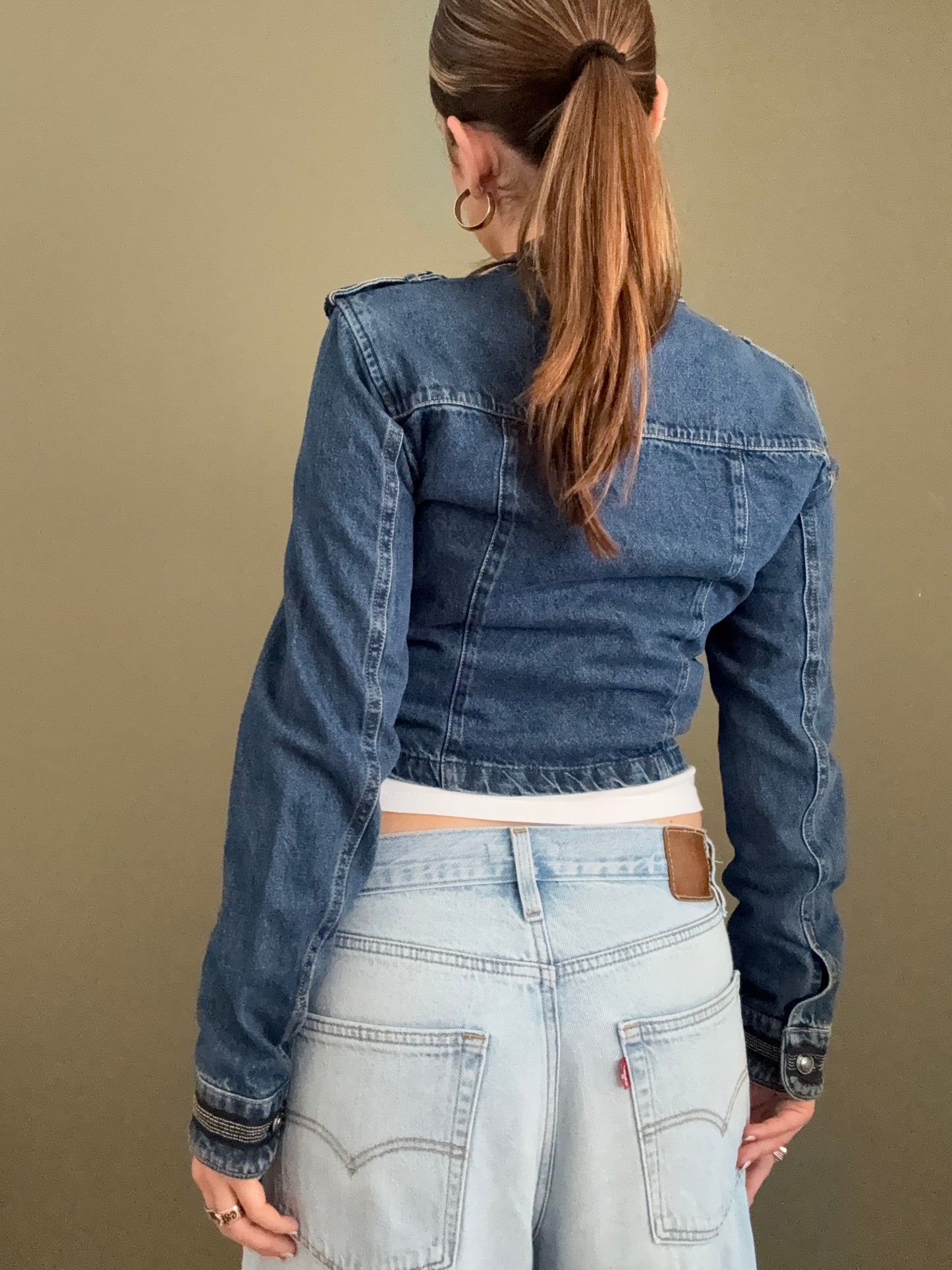 Guess Cropped Denim Military Jacket (S)