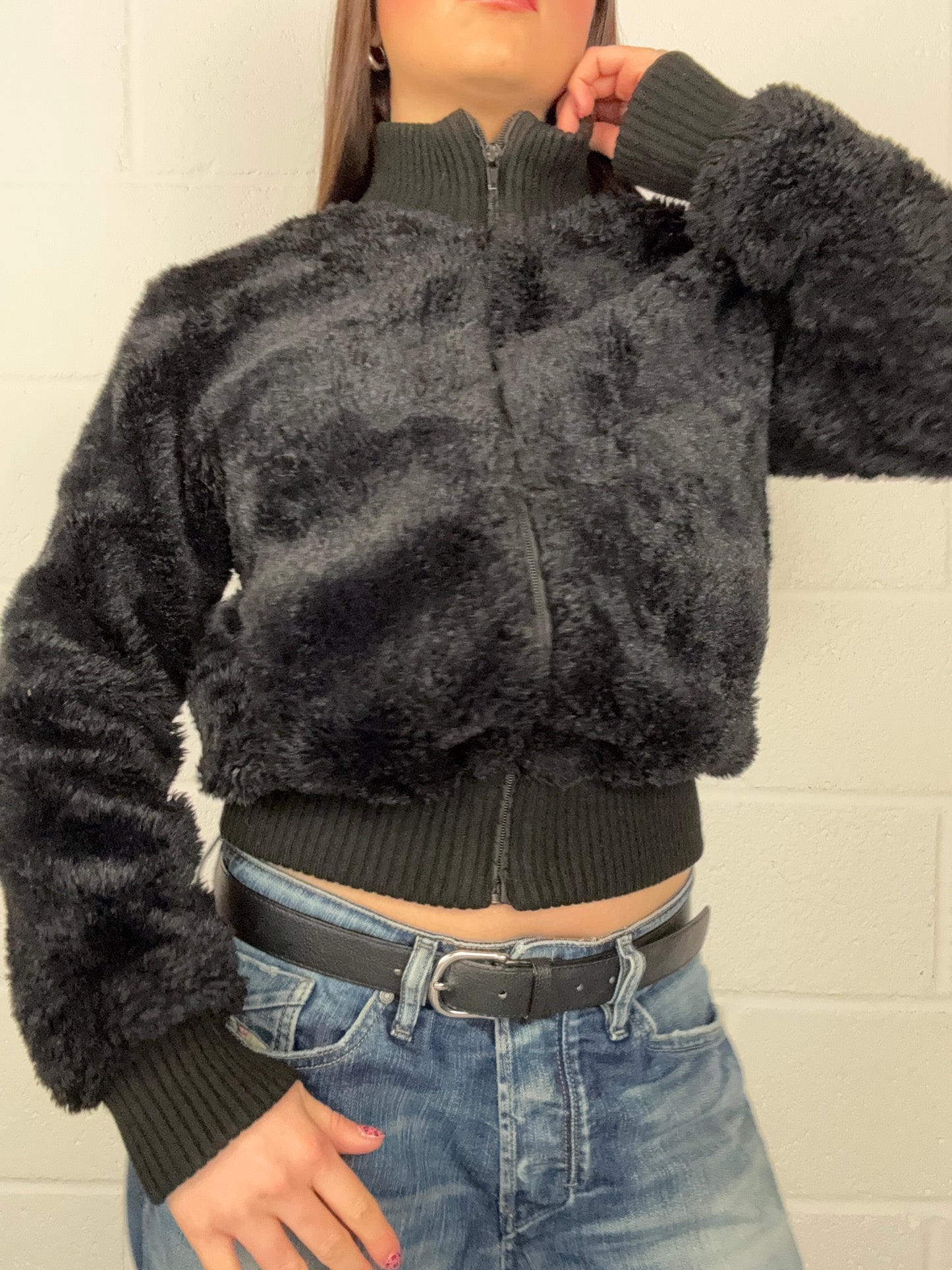 Faux Fur Black Bomber Jacket (S)