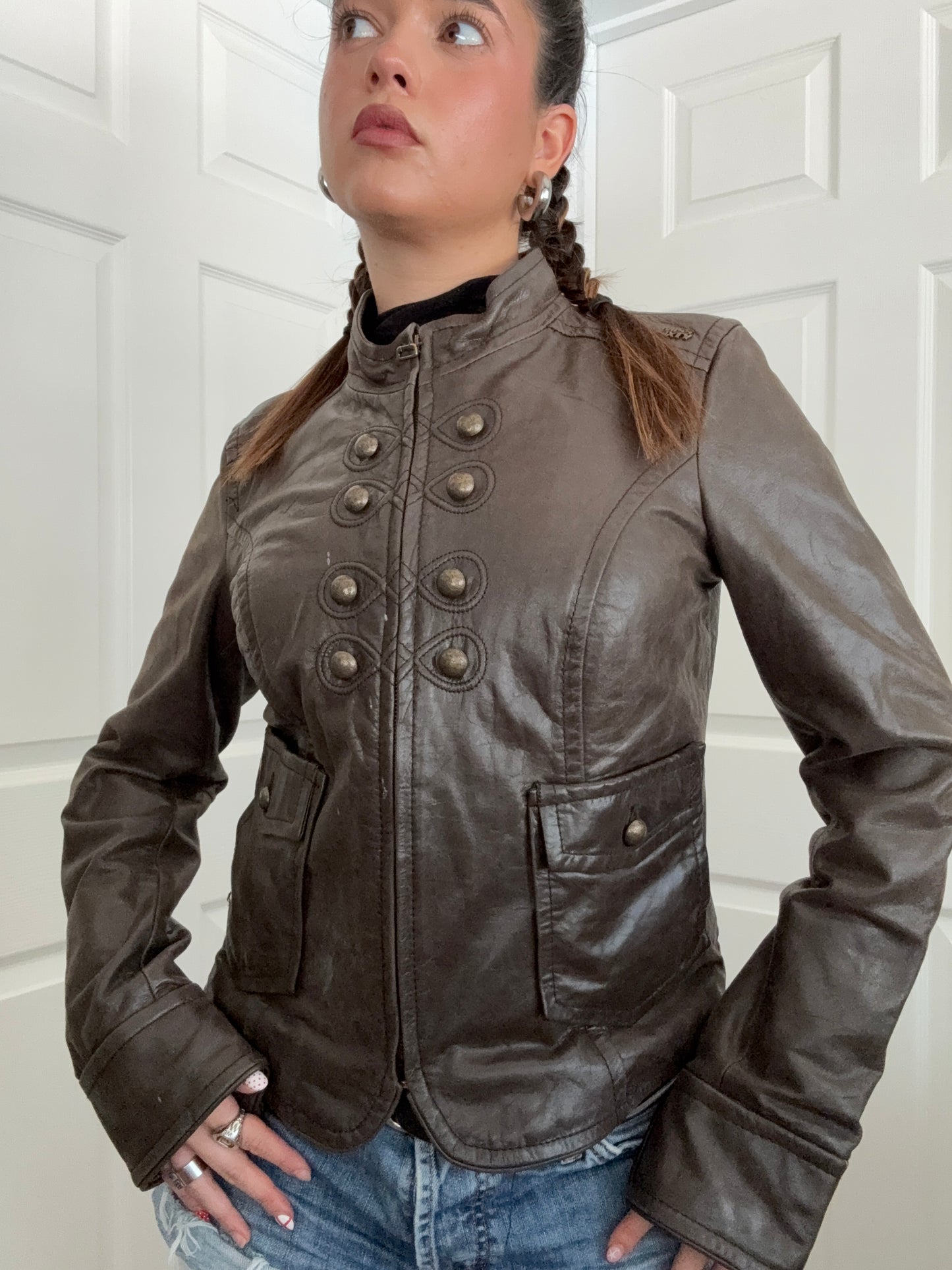Miss Sixty Leather Military Jacket (M)
