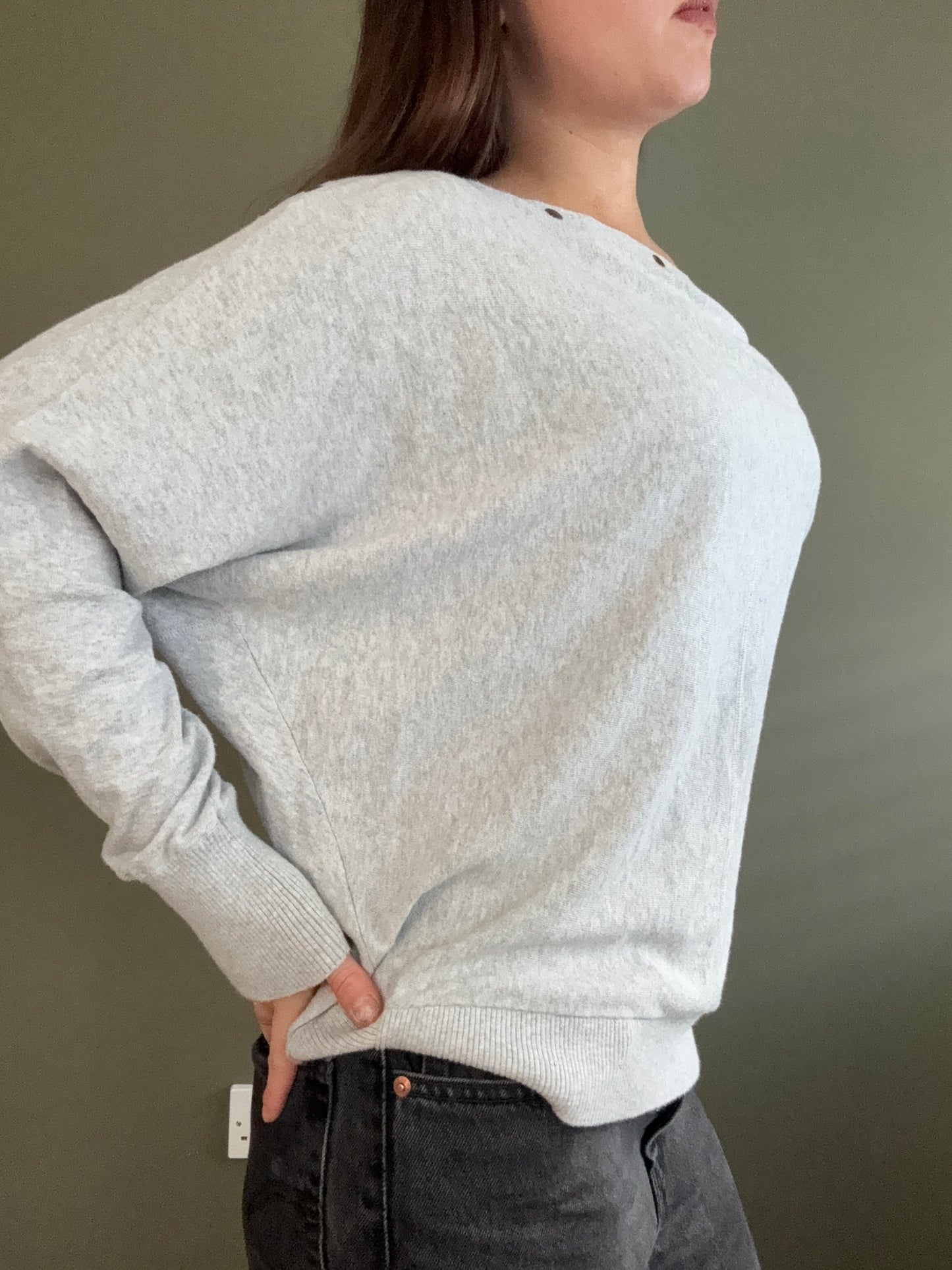 Allsaints Grey Popper Batwing Jumper (L)