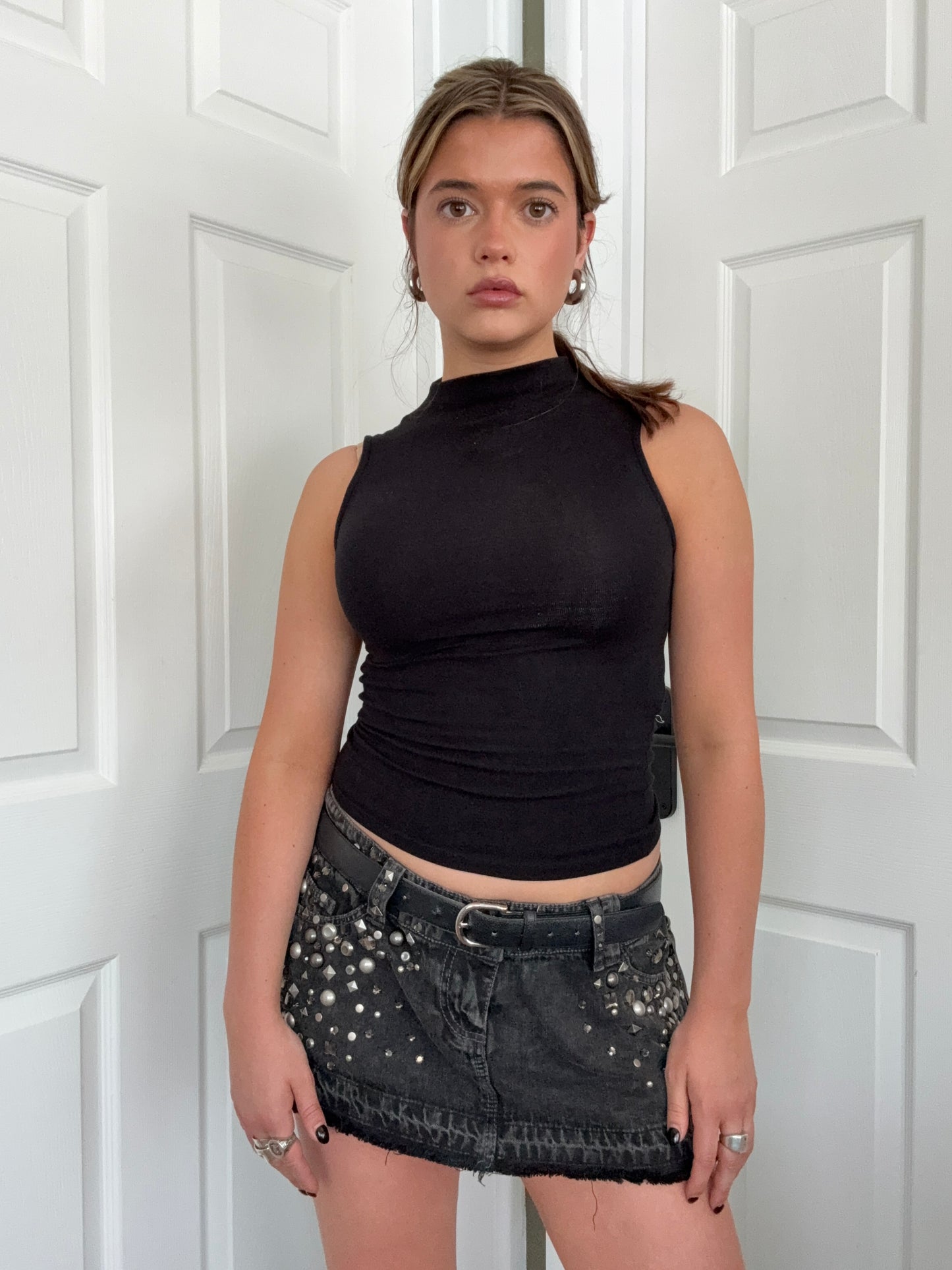 Y2K Studded Mini Skirt (UK12)
