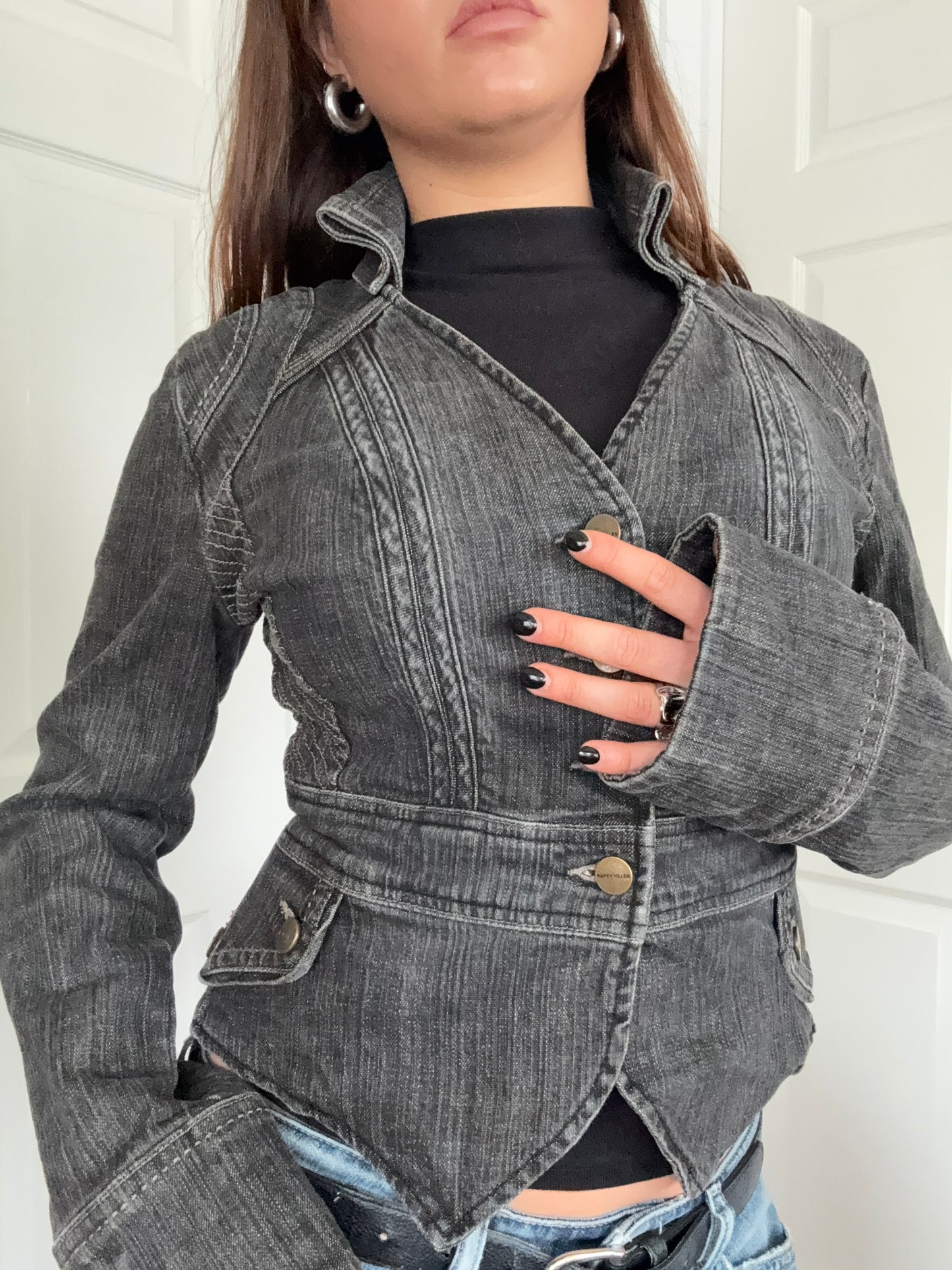 Karen Millen Fitted Denim Military Jacket (UK10)