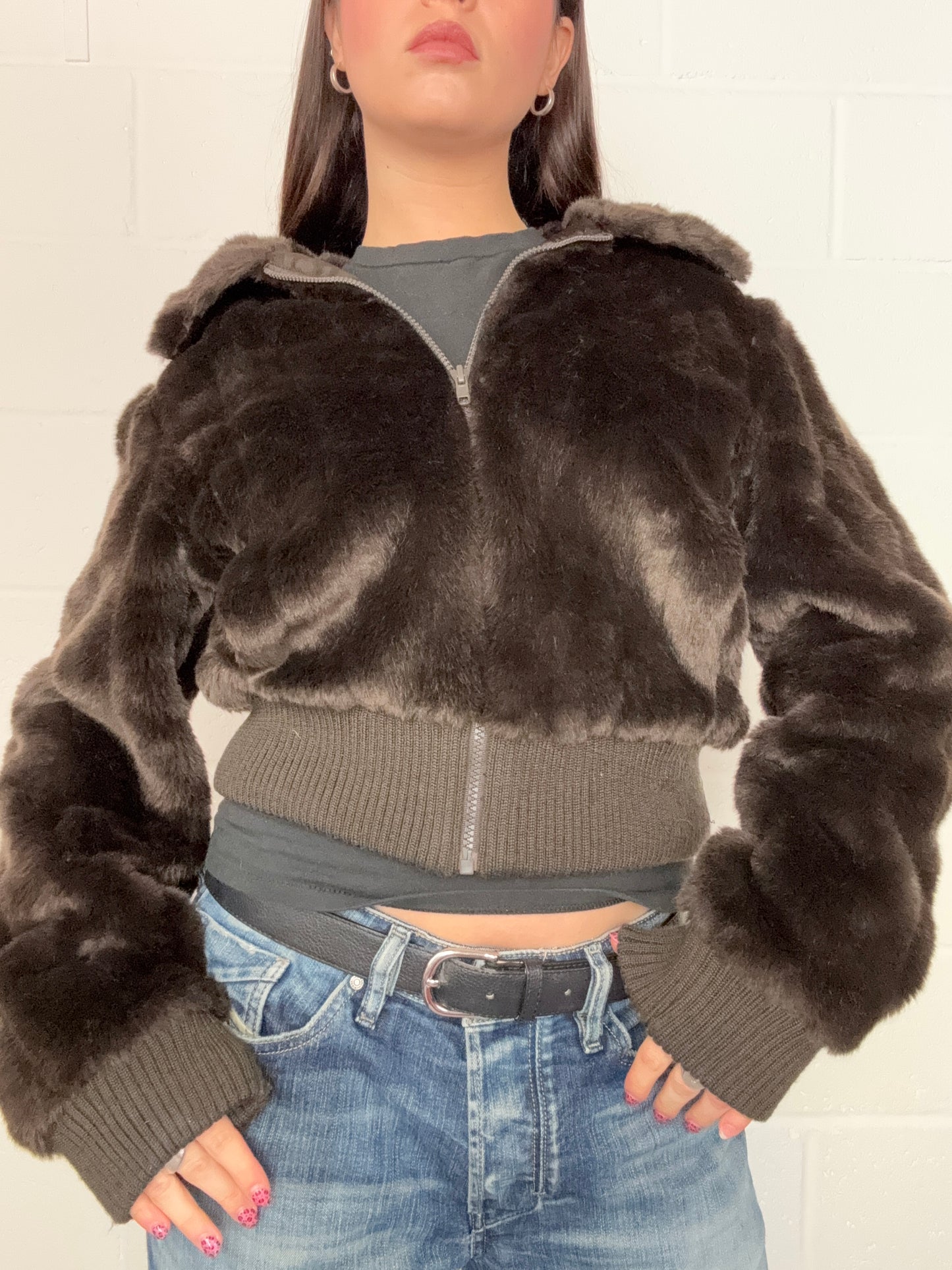 Brown Faux Fur Jacket (M)