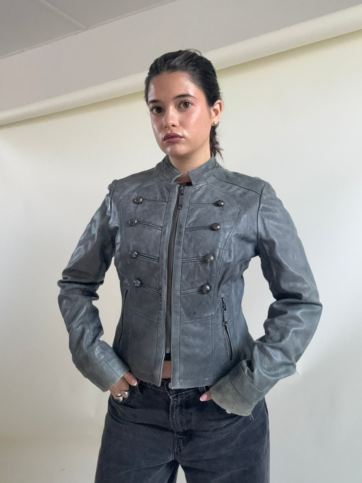 Vintage Leather Military Jacket (UK12)