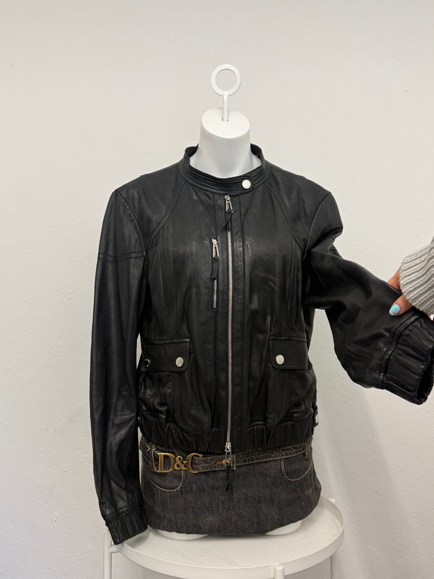 Karen Millen Leather Bomber Jacket (M)