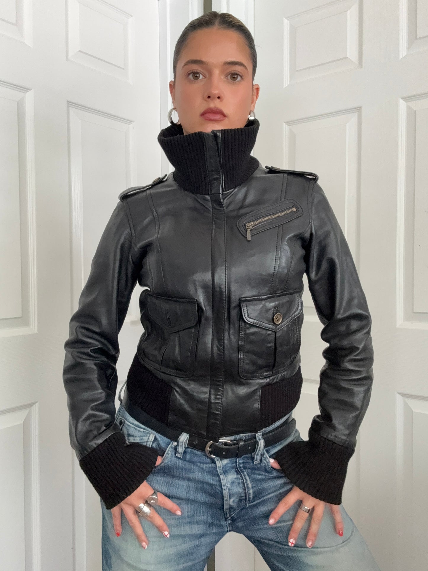 Leather Bomber Jacket (M)