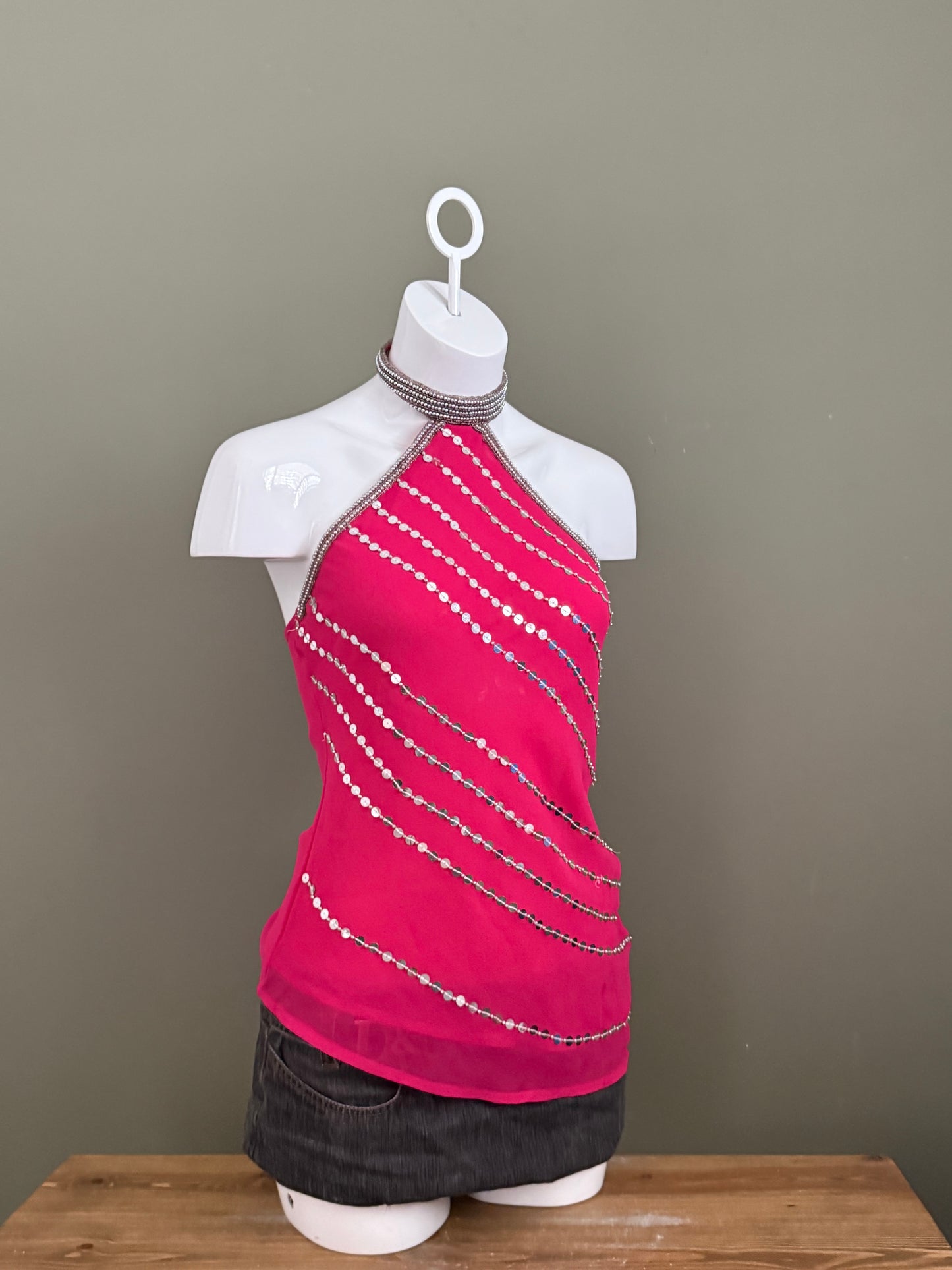 Halterneck Mesh Sequin Top (UK10)