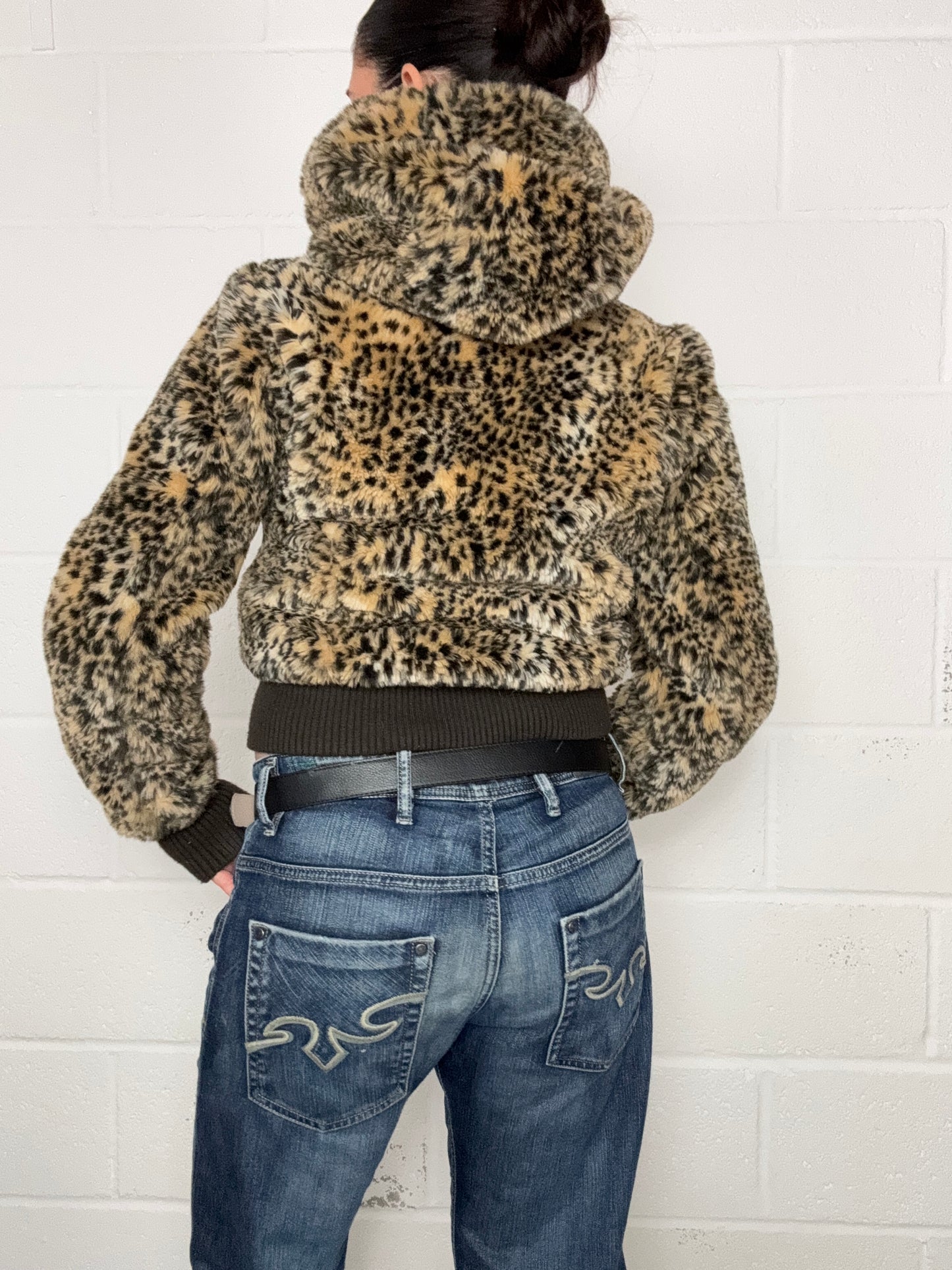 Y2K Leopard Faux Fur Jacket (M)