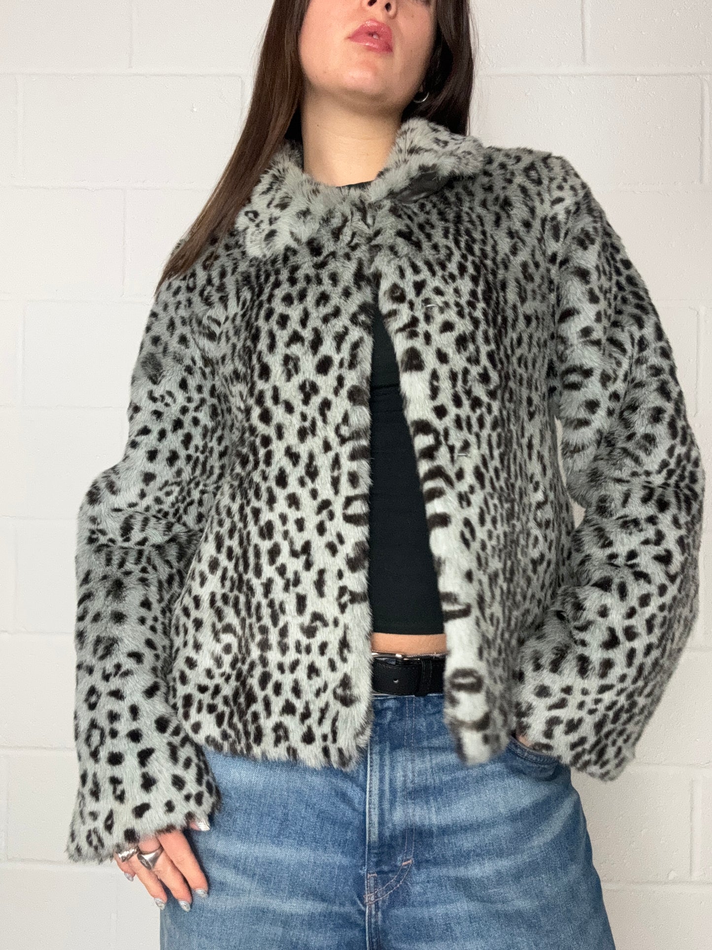 Leopard Grey Faux Fur Jacket