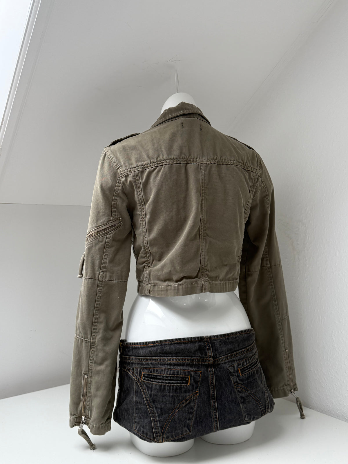 Khaki Y2K Cropped Utility Jacket (UK12)