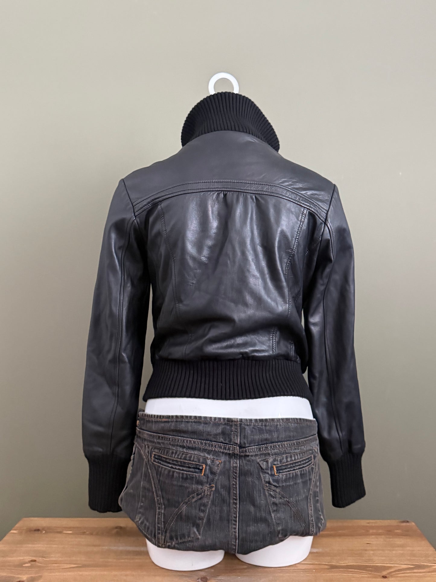 Black Leather Bomber Jacket (UK10)