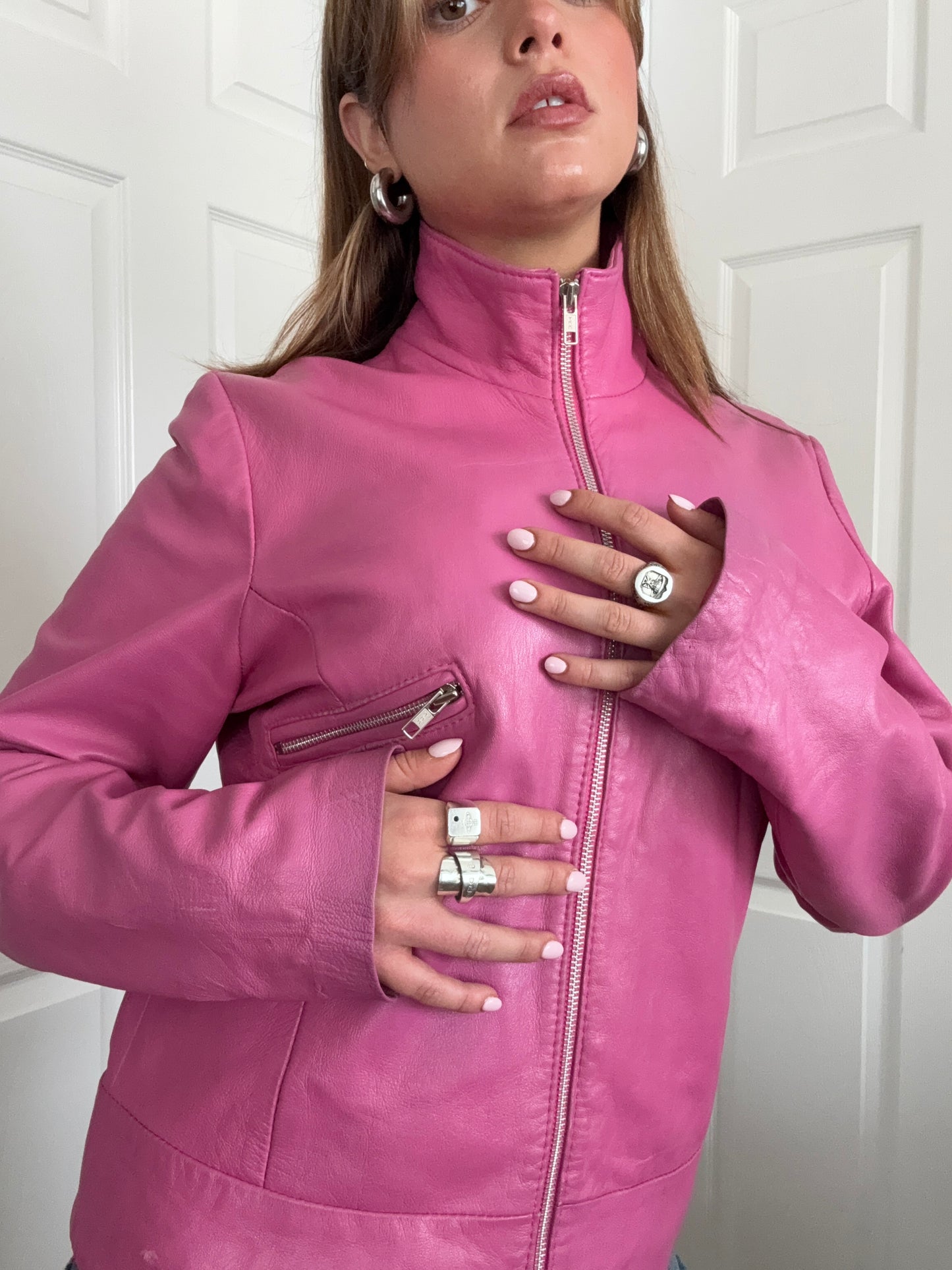Pink Leather Jacket (L)