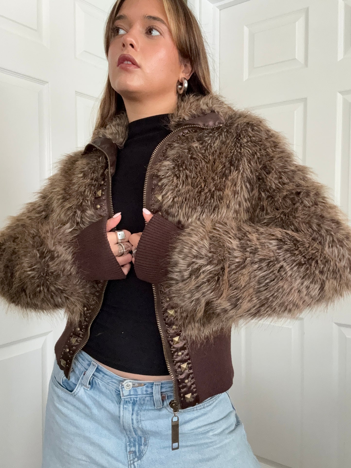 Faux Fur Leopard Bomber Jacket (UK12)