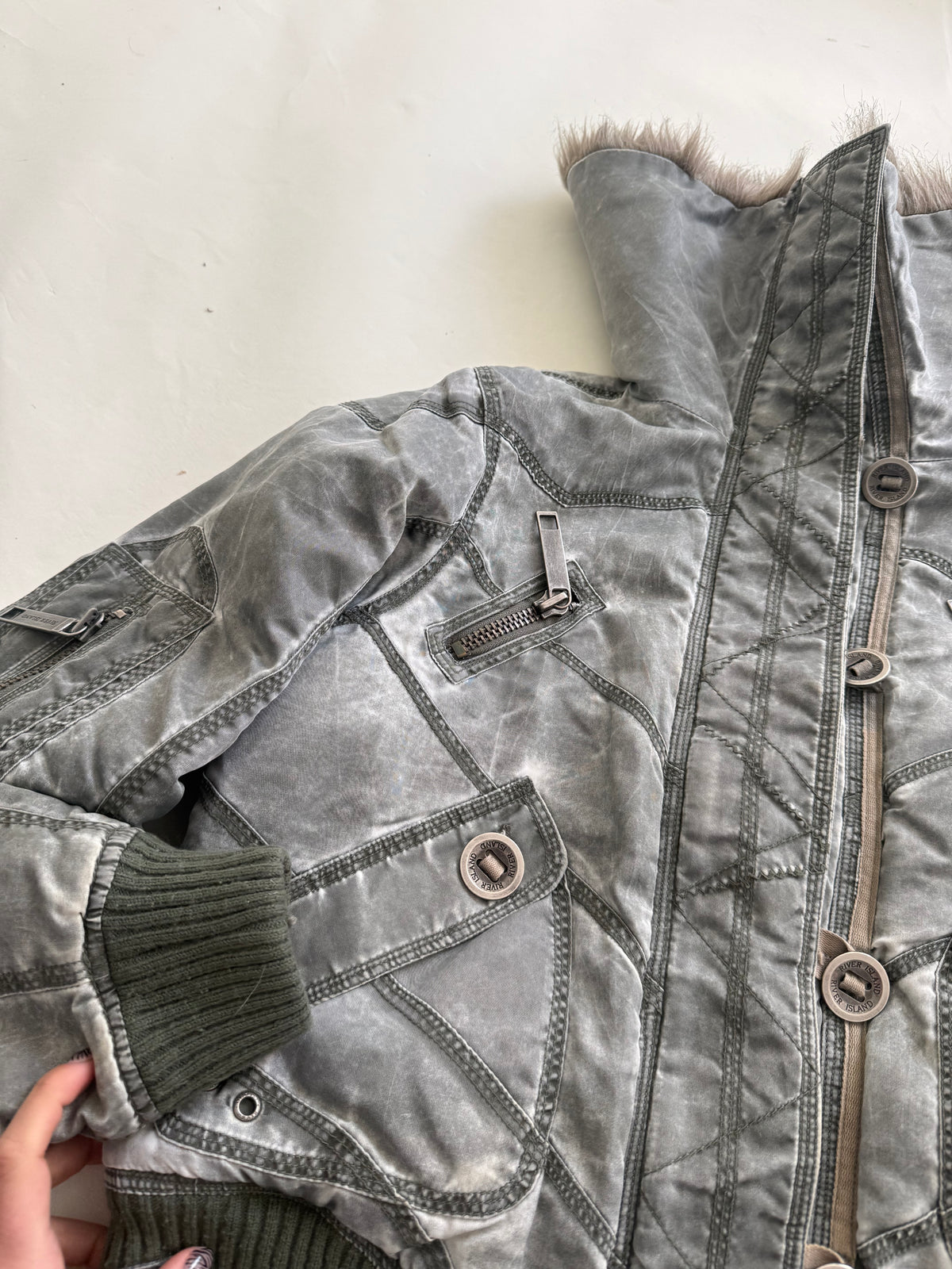 Khaki Y2K Bomber Jacket (UK14)