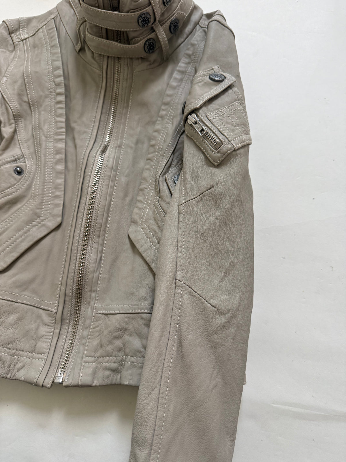 Fitted Leather Cargo Jacket (XS)