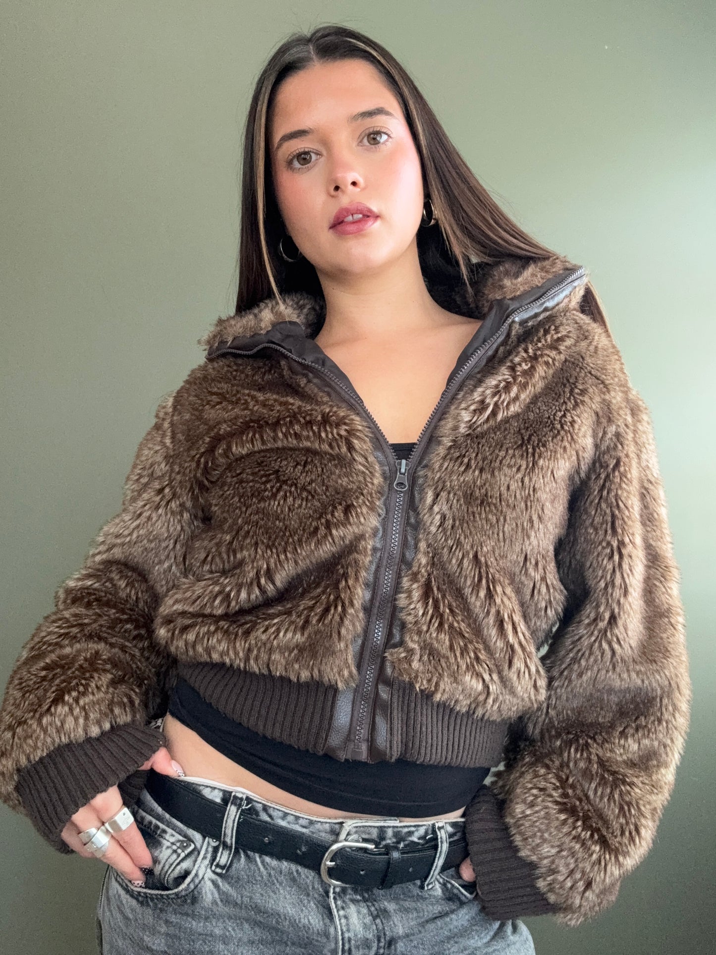 Faux Fur Bomber Jacket (M)