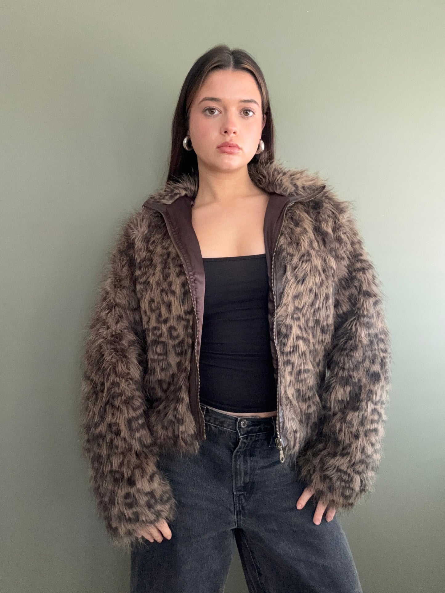 Leopard Faux Fur Jacket (M)