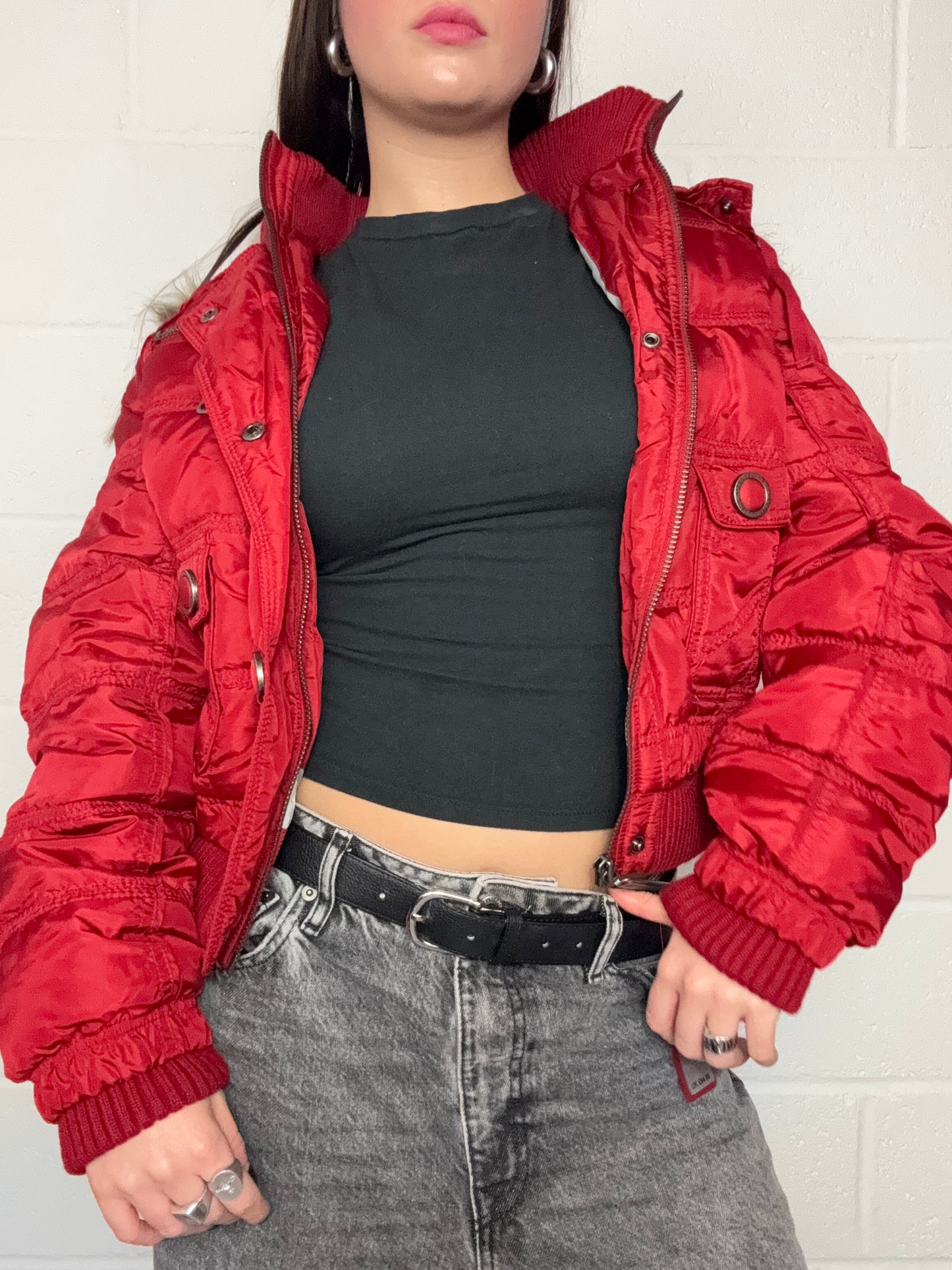 Red Y2K Puffer Jacket (UK14)