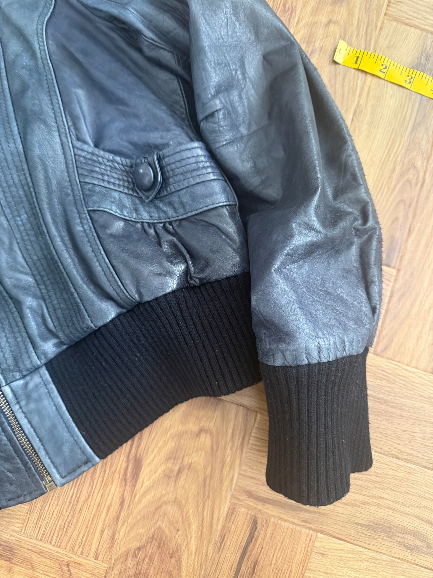 Leather Hooded Bomber Jacket (UK14)