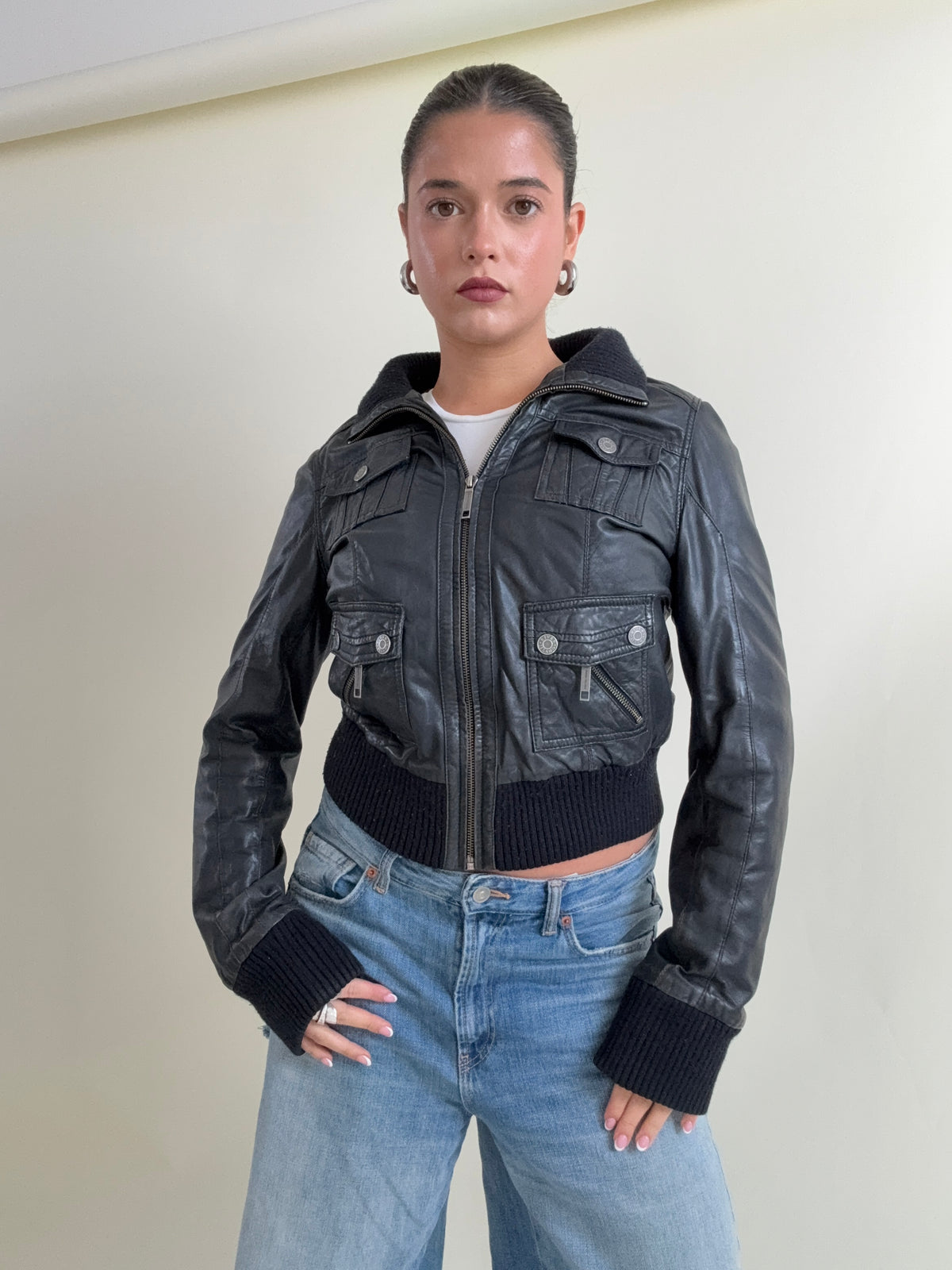 Vintage Leather Cargo Jacket (UK12)