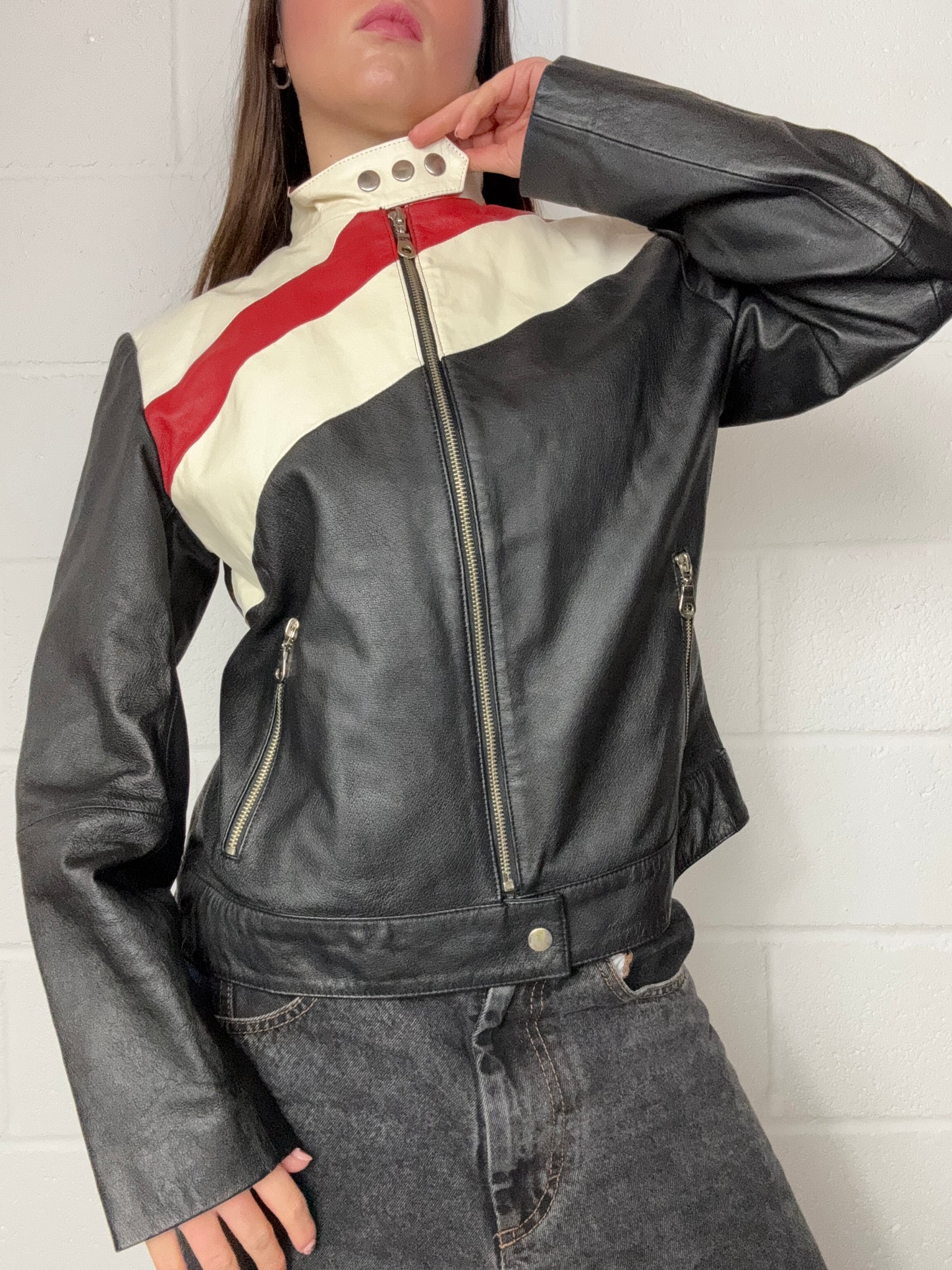 Vintage Leather Biker Jacket (S)