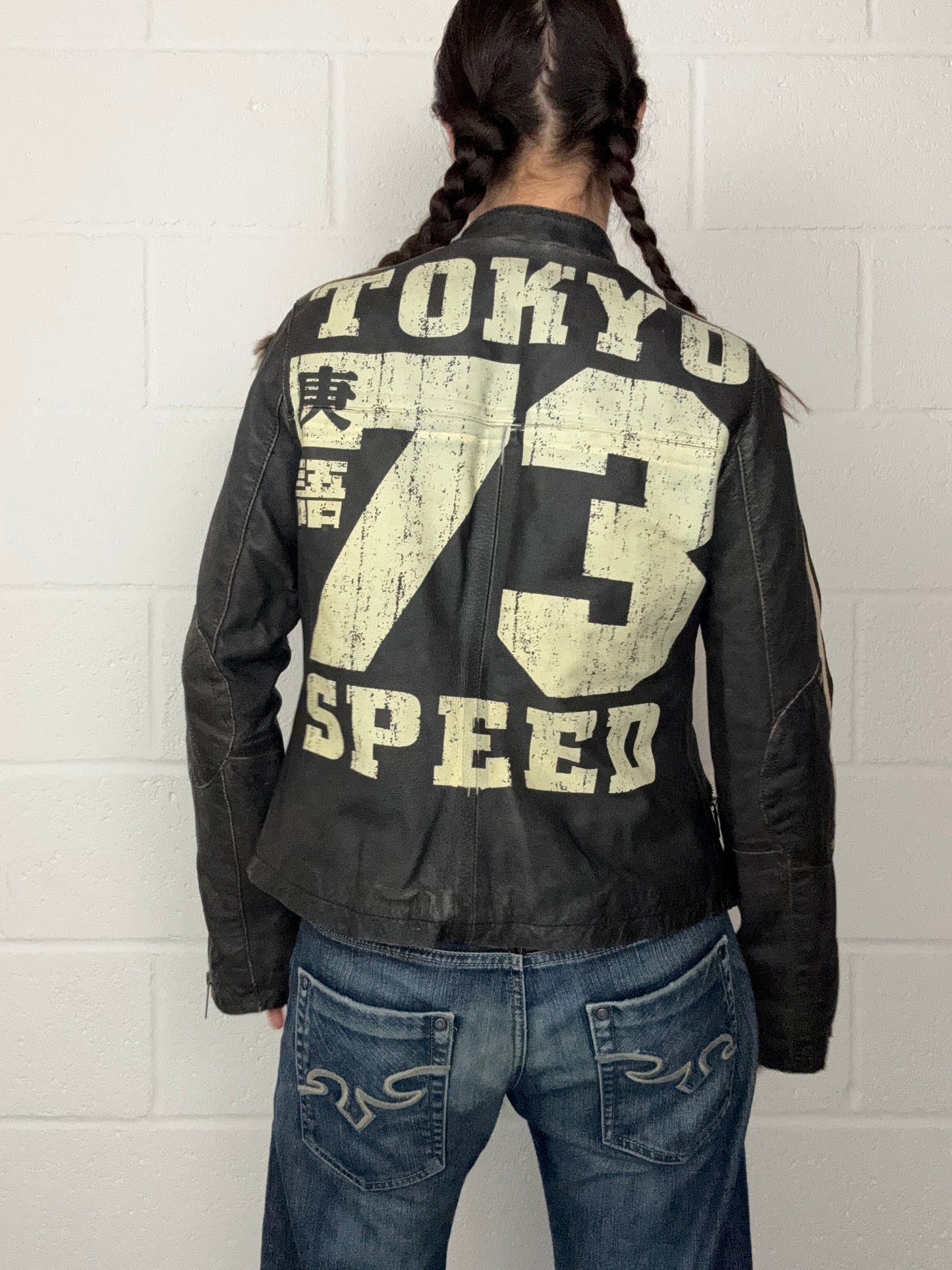 Vintage Leather Biker Jacket (M)