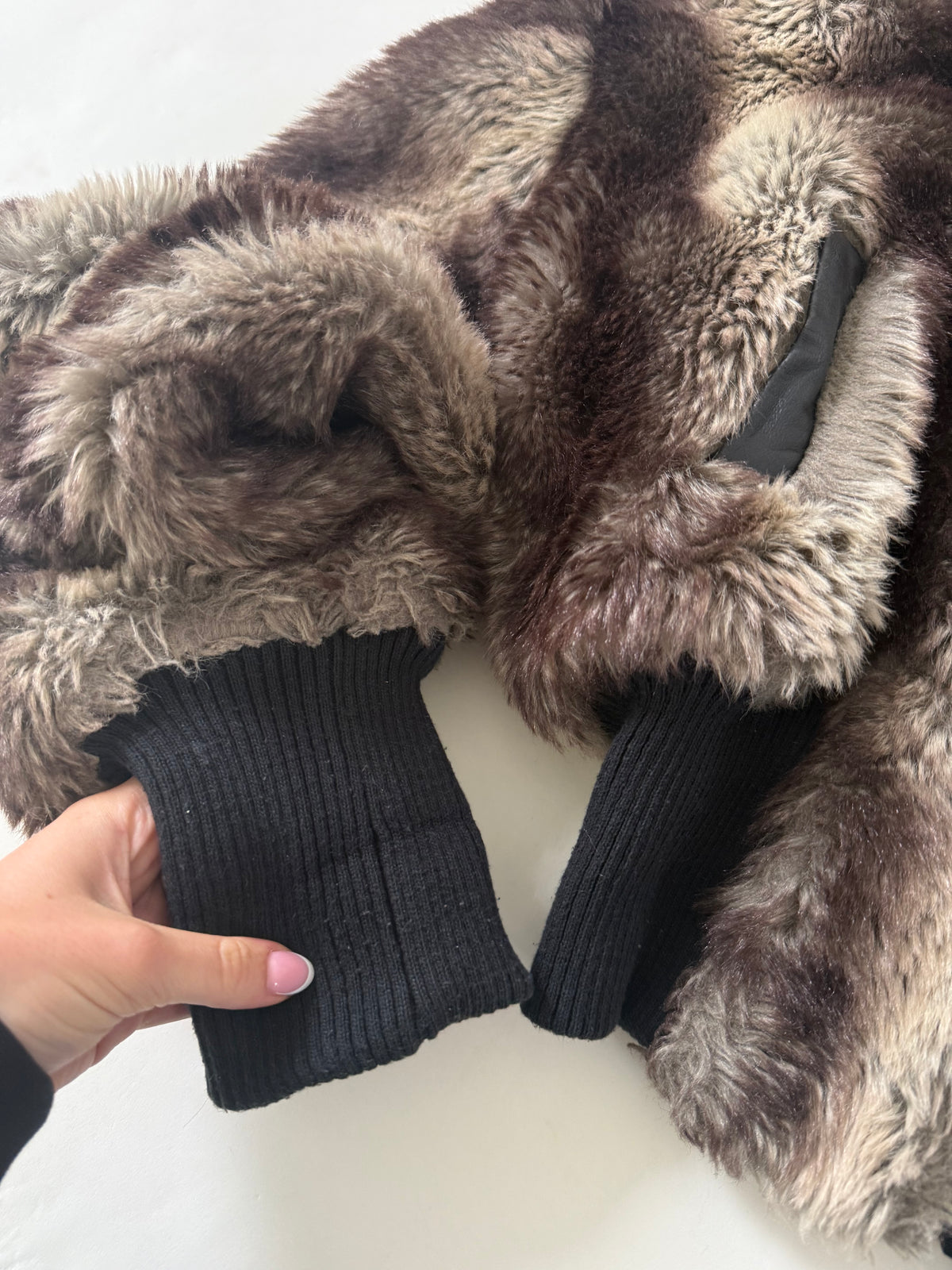 Y2K Faux Fur Bomber Jacket (L)