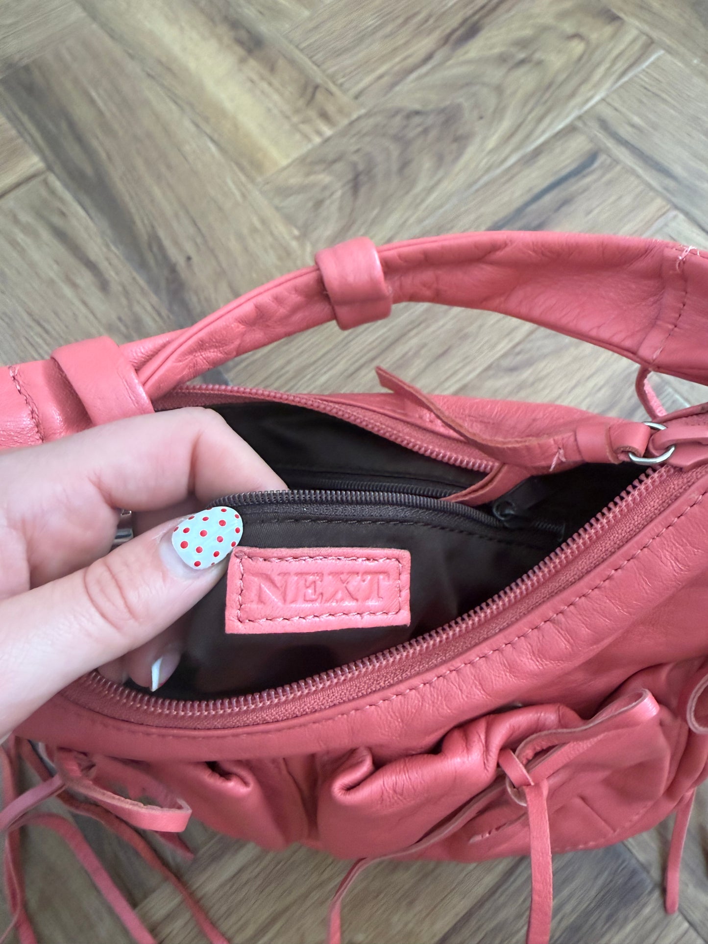 Coral Leather Shoulder Bag