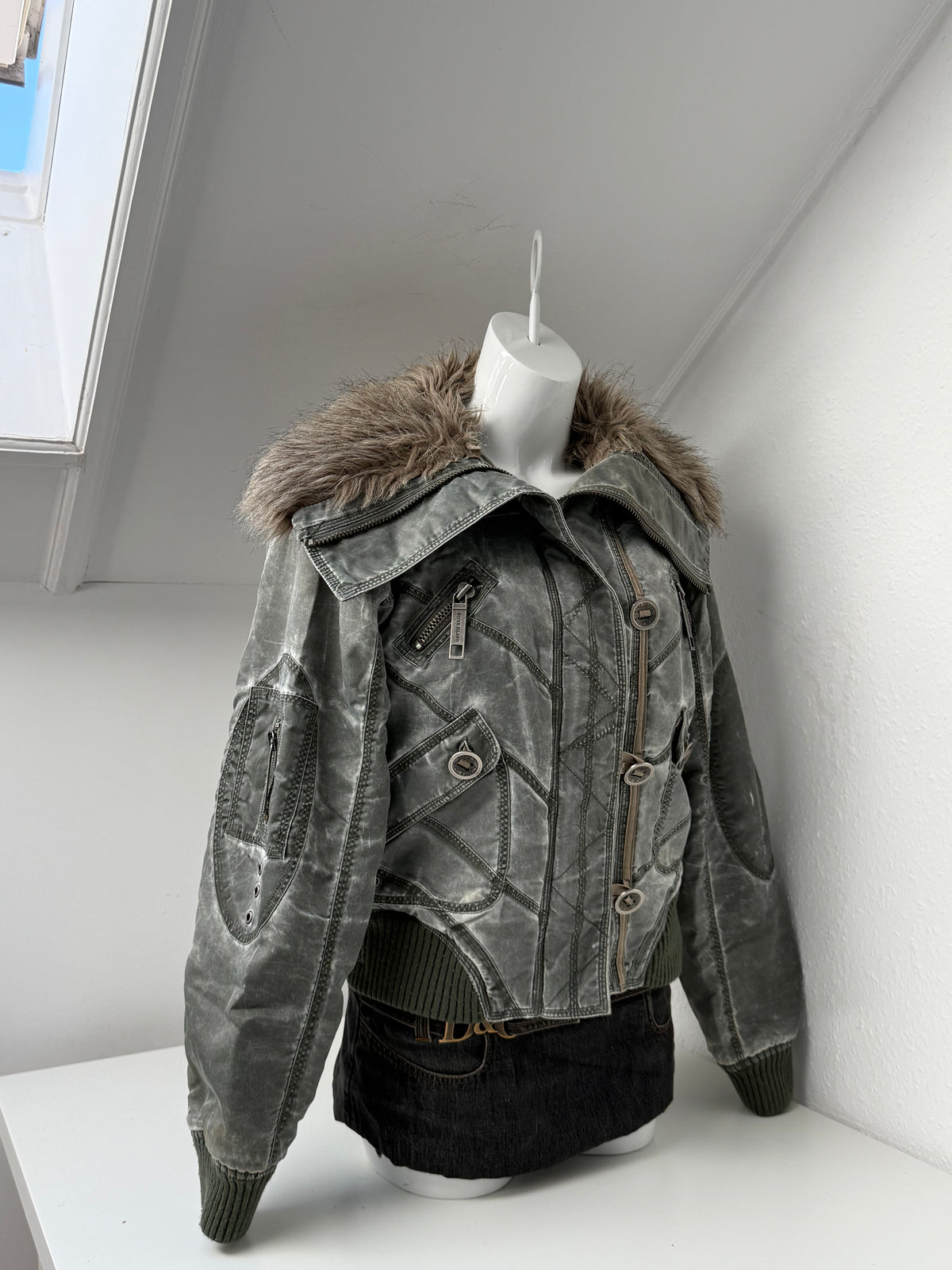 Khaki Y2K Bomber Jacket (UK14)