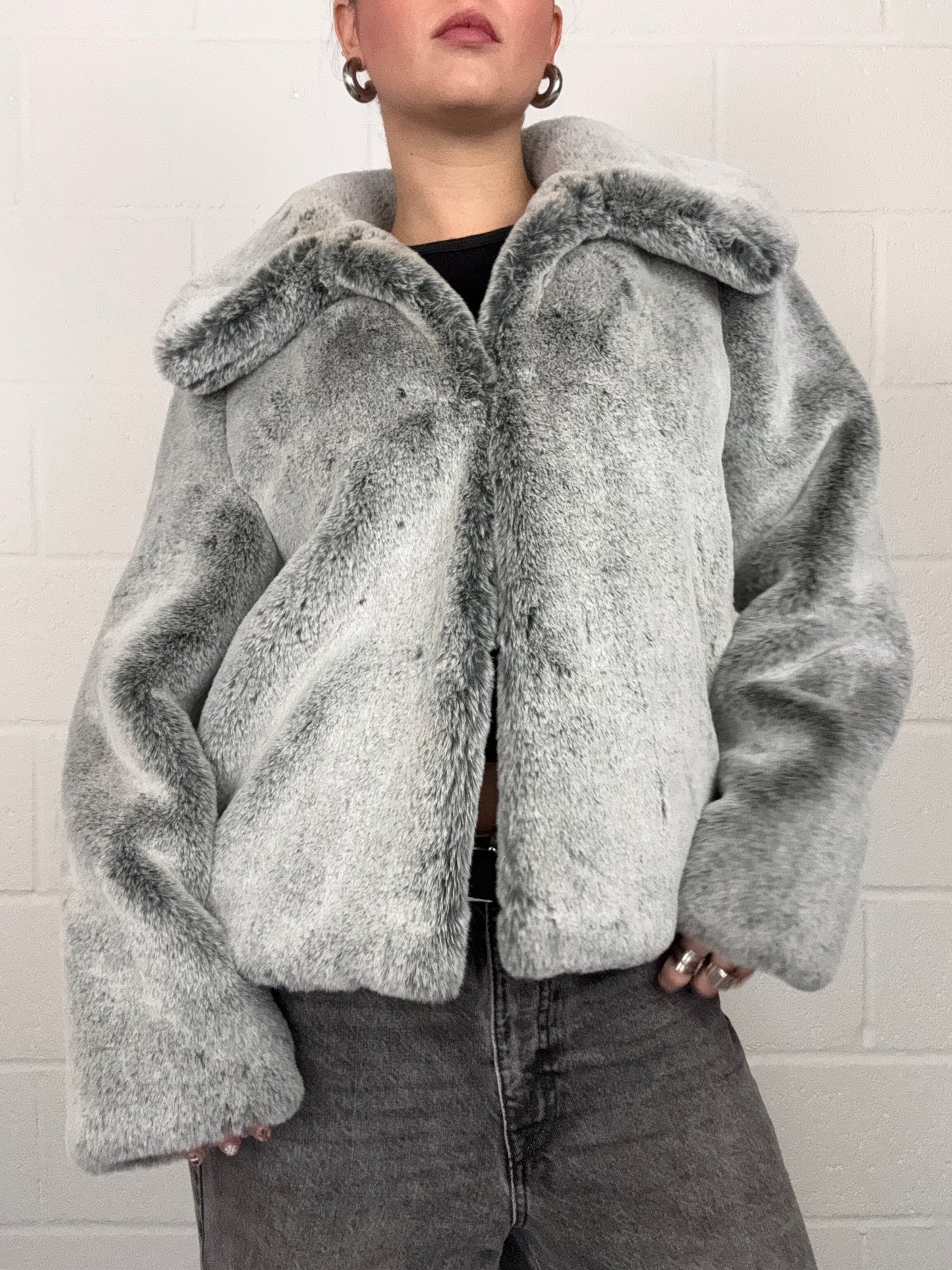 Grey Faux Fur Jacket (UK12)