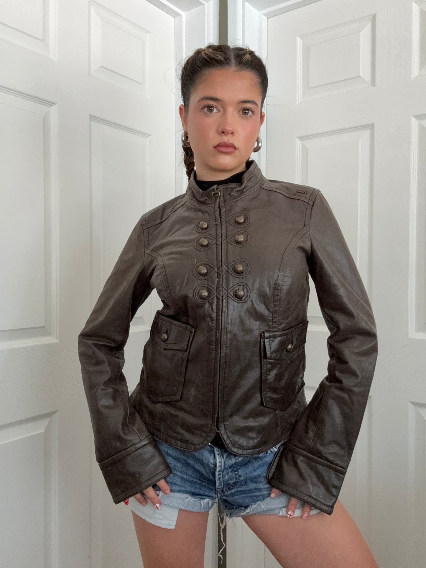 Miss Sixty Leather Military Jacket (M)
