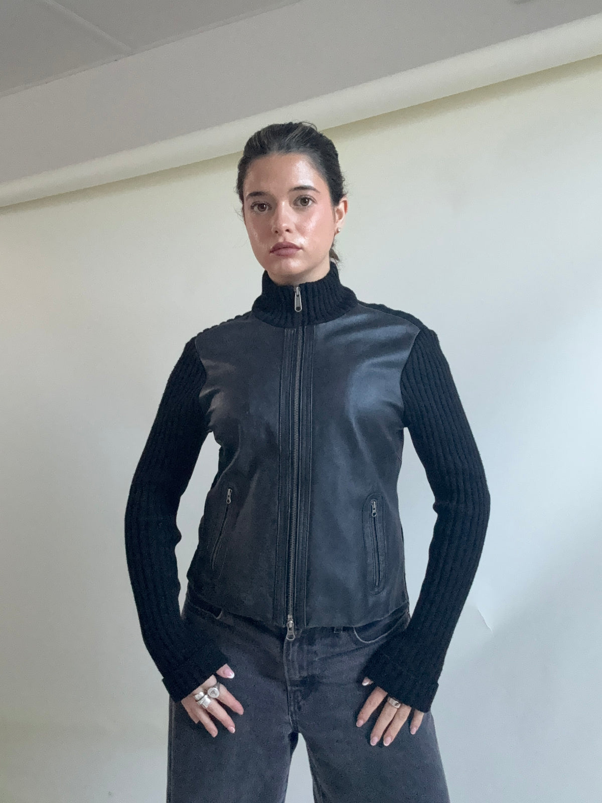 Knitted Leather Jacket (UK14)