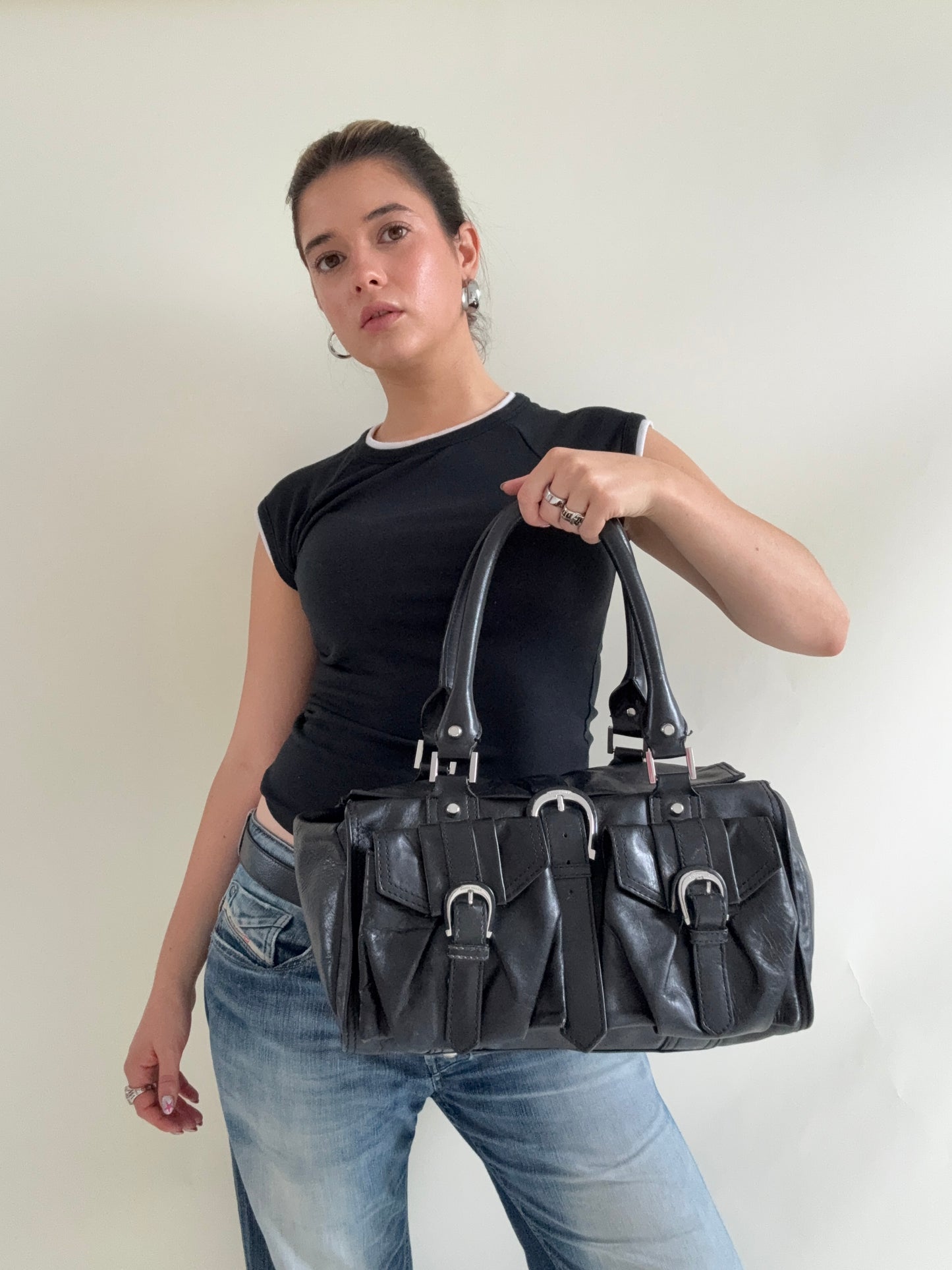 Karen Millen Leather Cargo Handbag