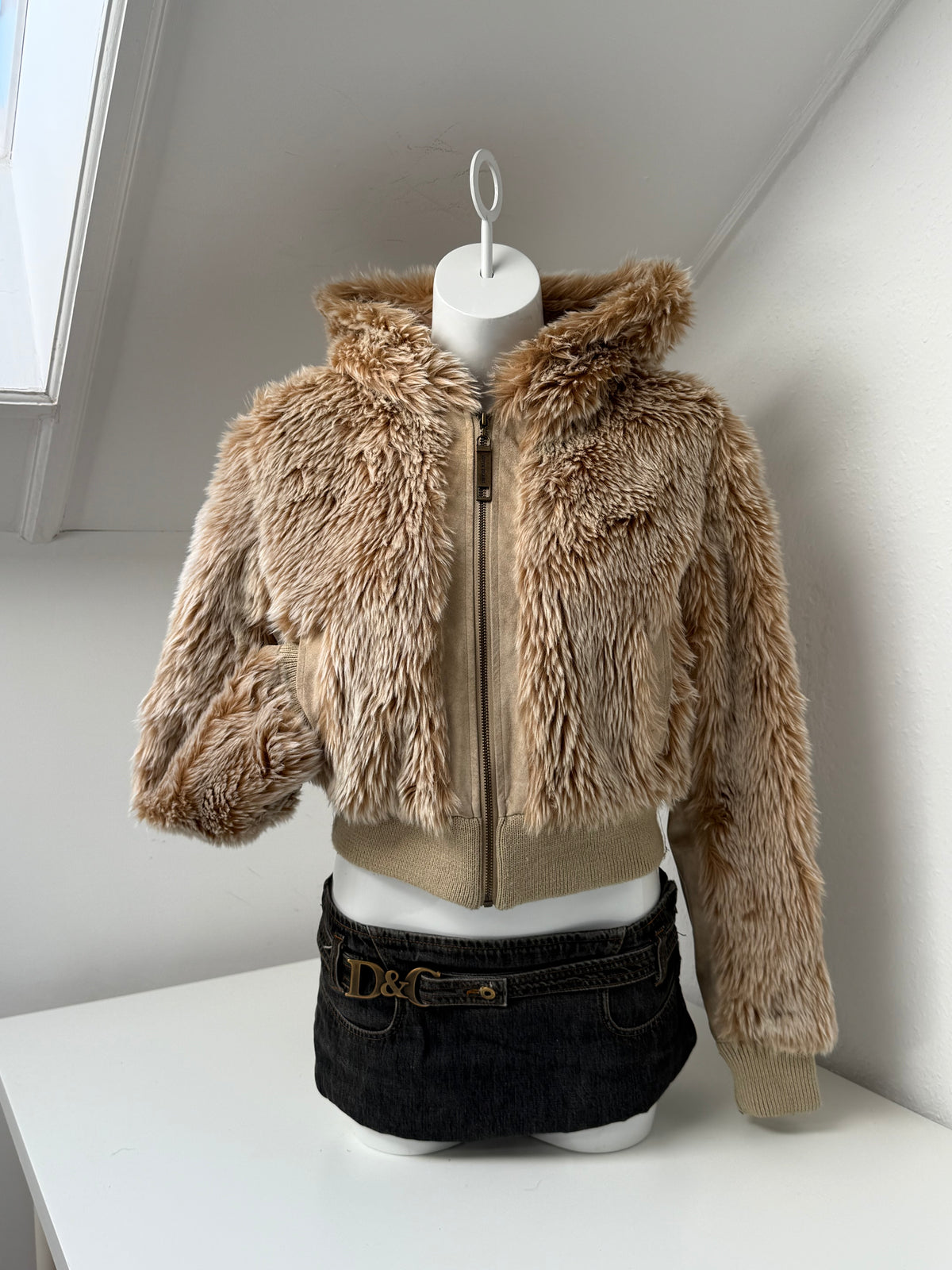 Faux Fur Hooded Bomber Jacket (UK12)