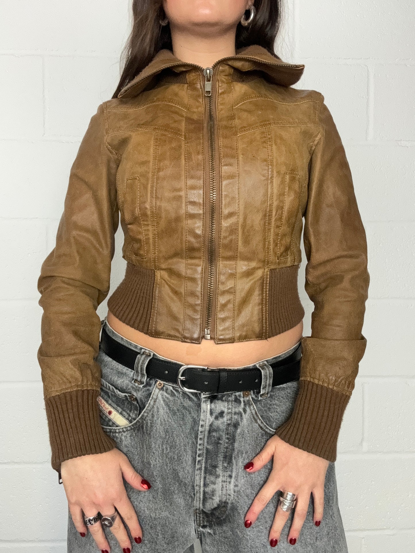 Y2K Leather Bomber Jacket