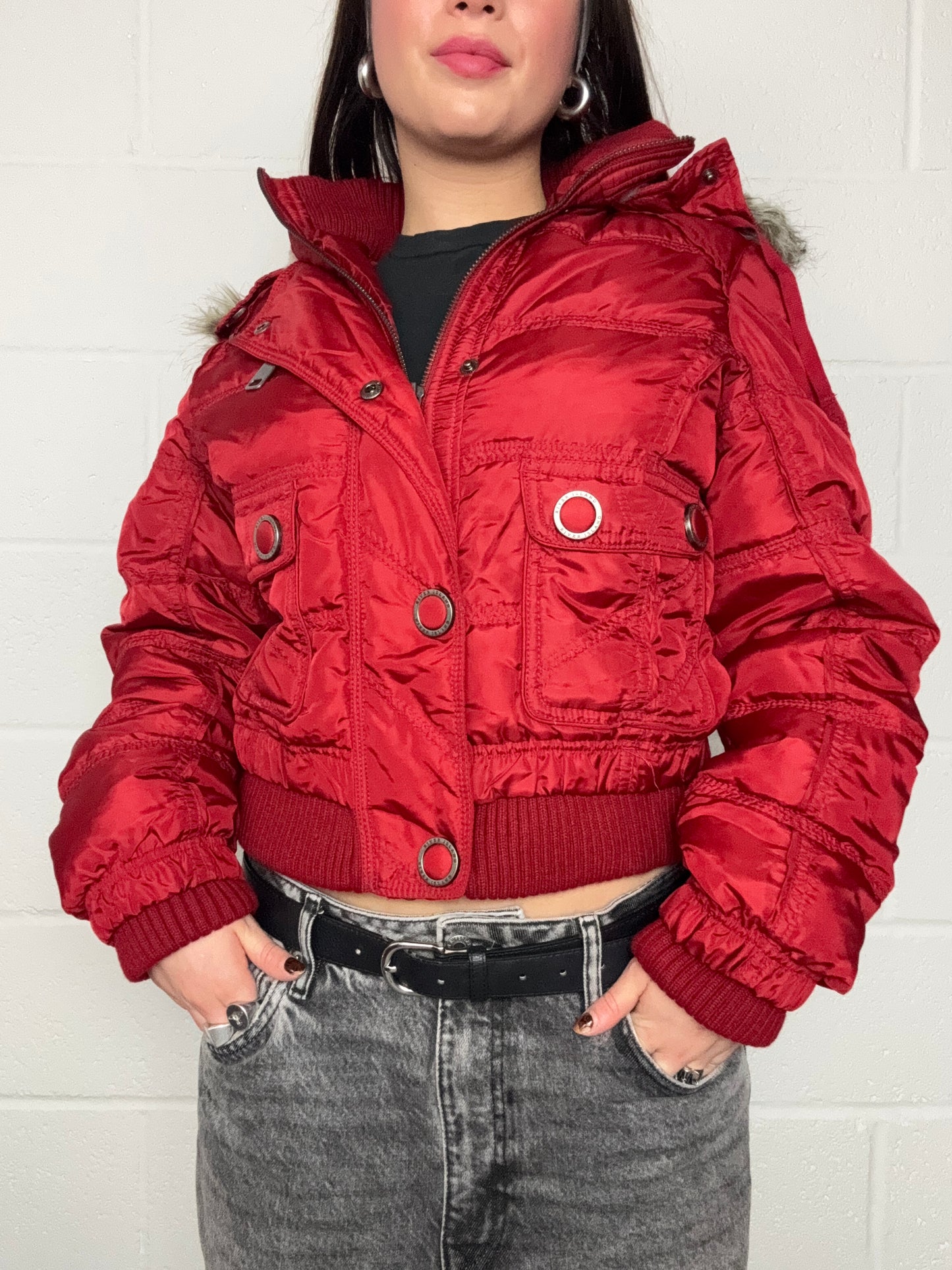 Red Y2K Puffer Jacket (UK14)