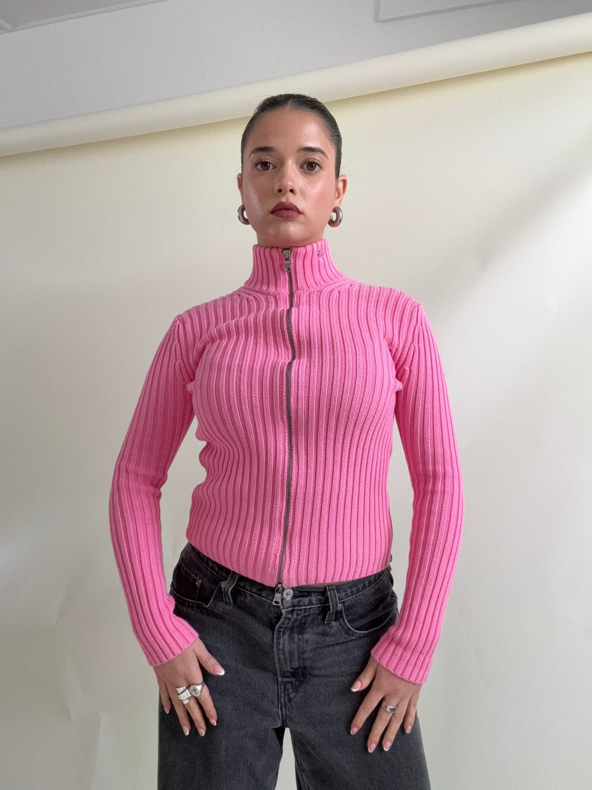 Ralph Lauren Pink Knit Double Zip Jumper (XS)
