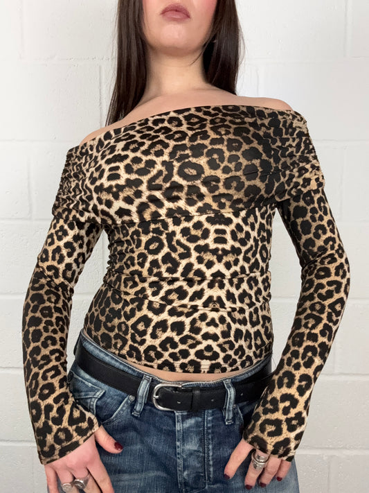 Leopard Off The Shoulder Slinky Top (S)