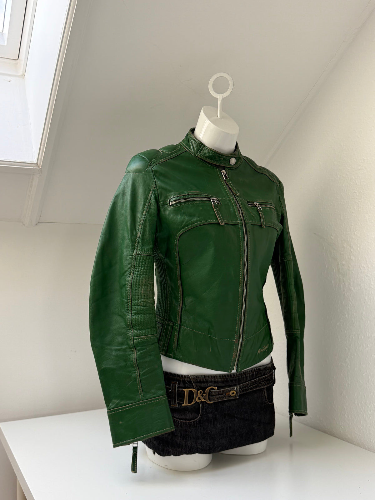 Miss Sixty Green Leather Biker Jacket (M)