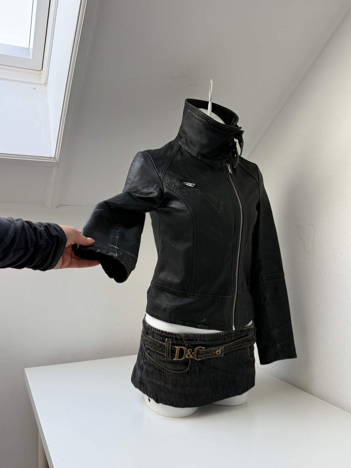 Allsaints Fitted Leather Buckle Jacket (UK8)