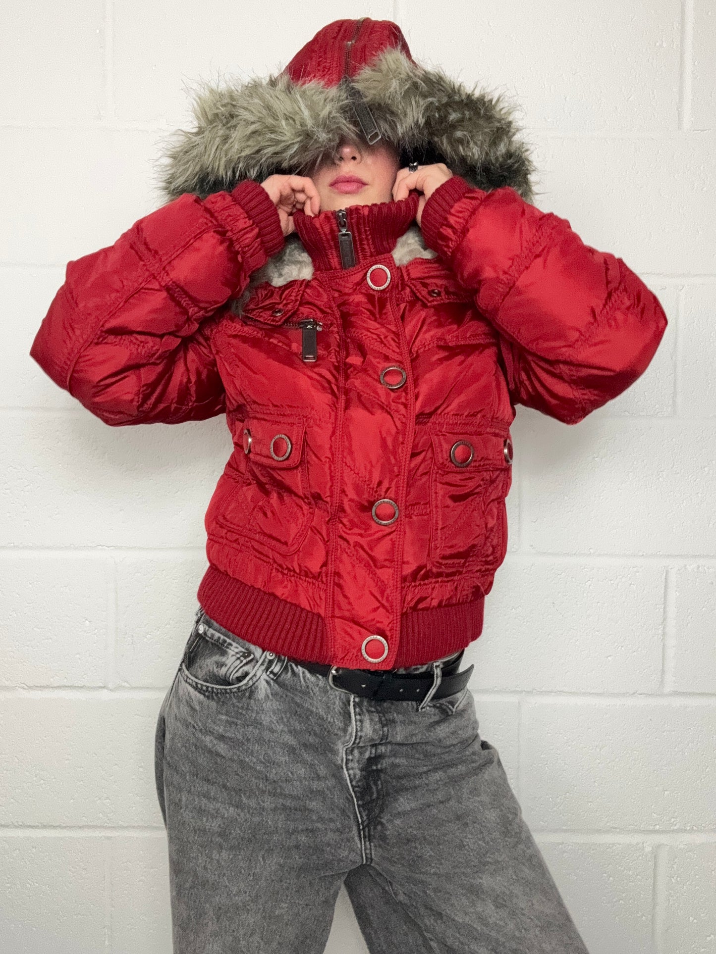 Red Y2K Puffer Jacket (UK14)