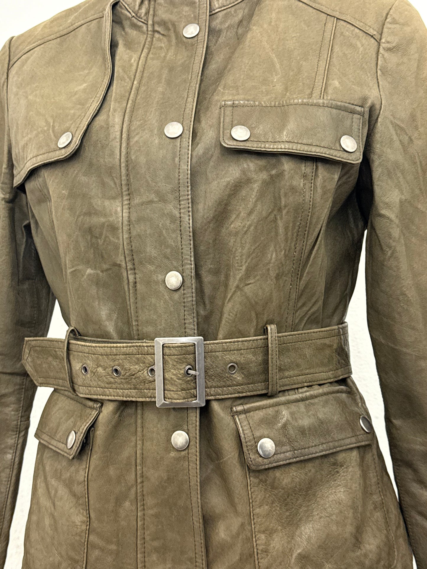Khaki Leather Jacket (UK12)