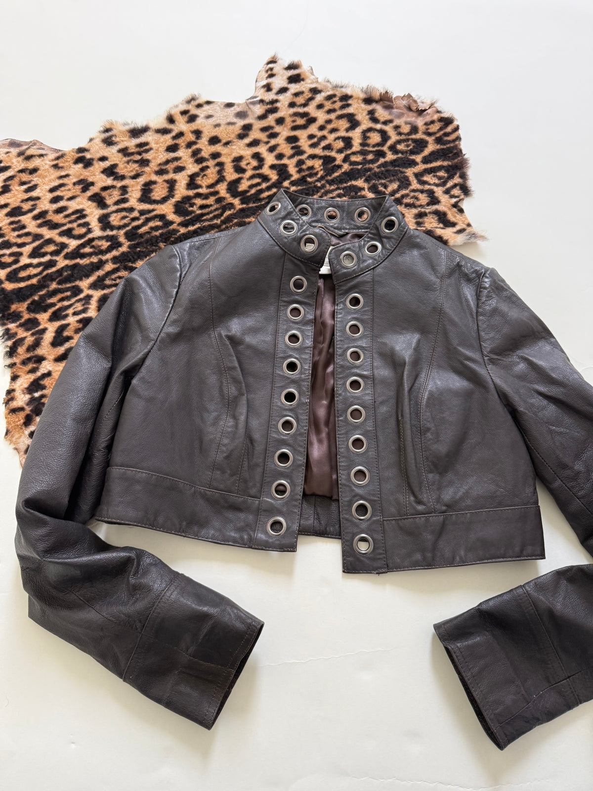 Vintage Leather Cropped Jacket (UK14)