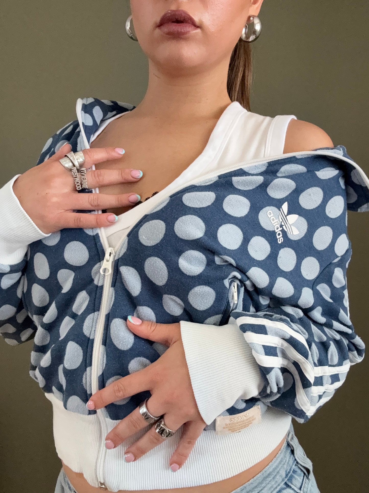 Blue Adidas Polka Dot Zip Jumper (S)